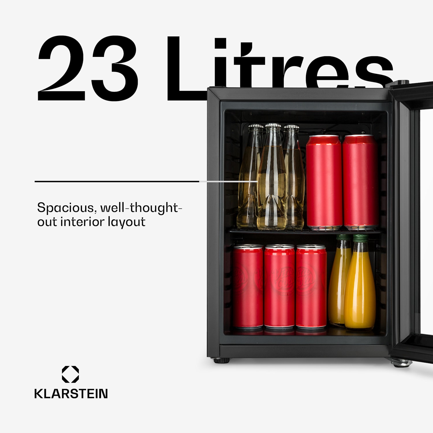 Harlem drankkoelkast 23 liter 1 metalen rooster glazen deur 