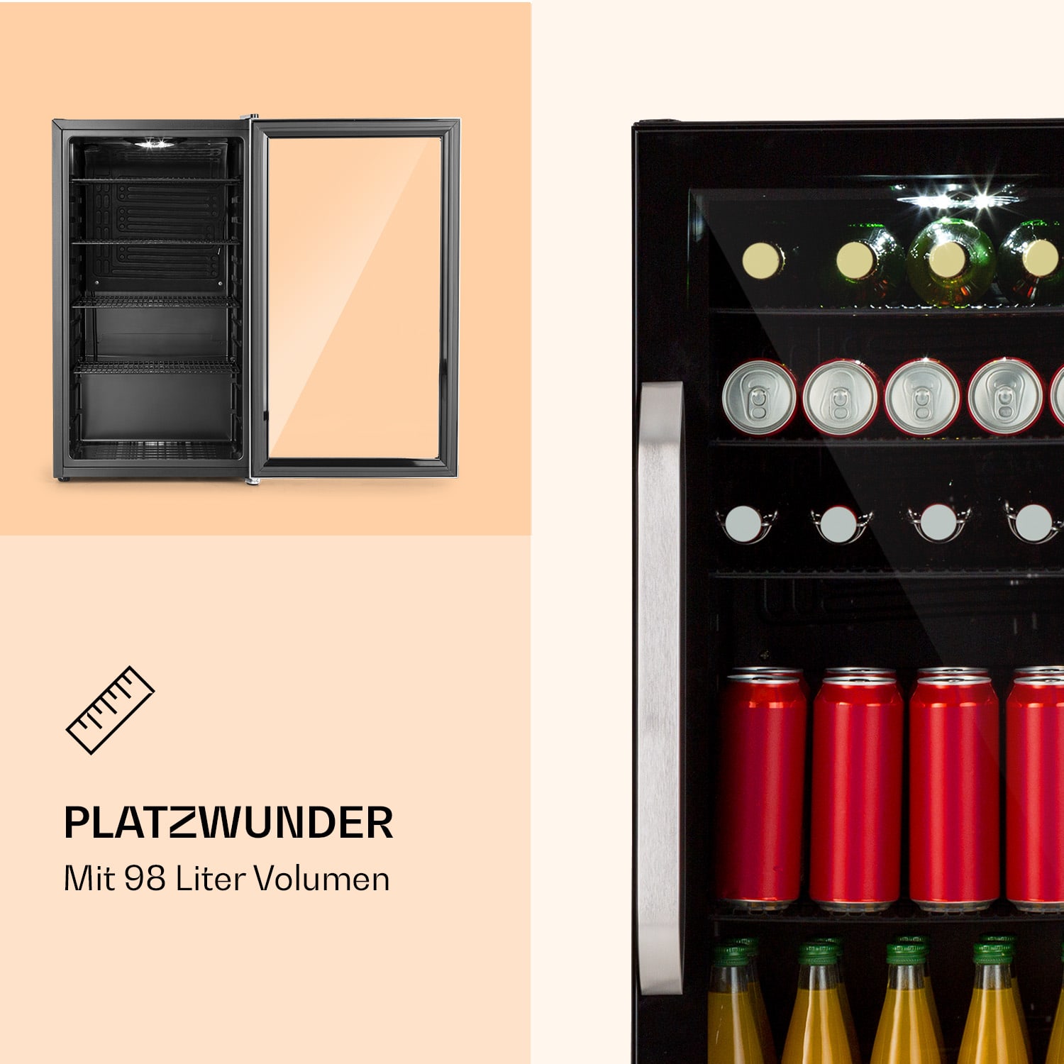 Beersafe 3XL Onyx Kühlschrank 98 Liter 4 Böden Panoramaglastür 