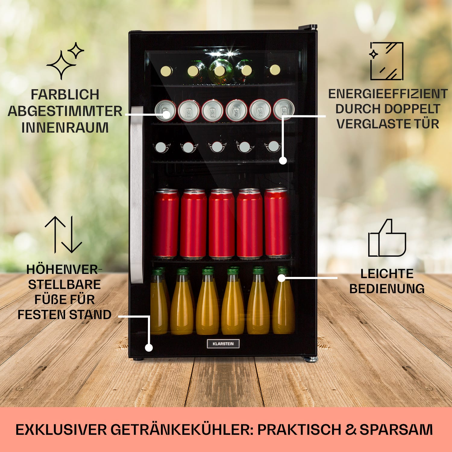 Beersafe 3XL Onyx Kühlschrank 98 Liter 4 Böden Panoramaglastür 