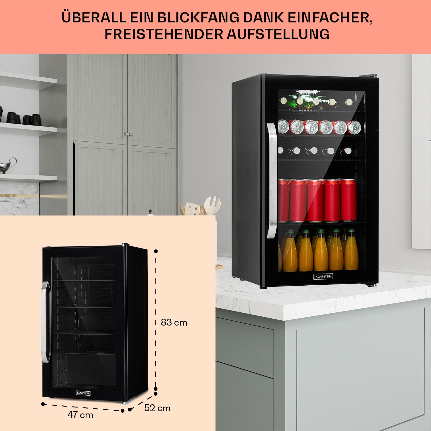 Beersafe 3XL Onyx Kühlschrank 98 Liter 4 Böden Panoramaglastür 