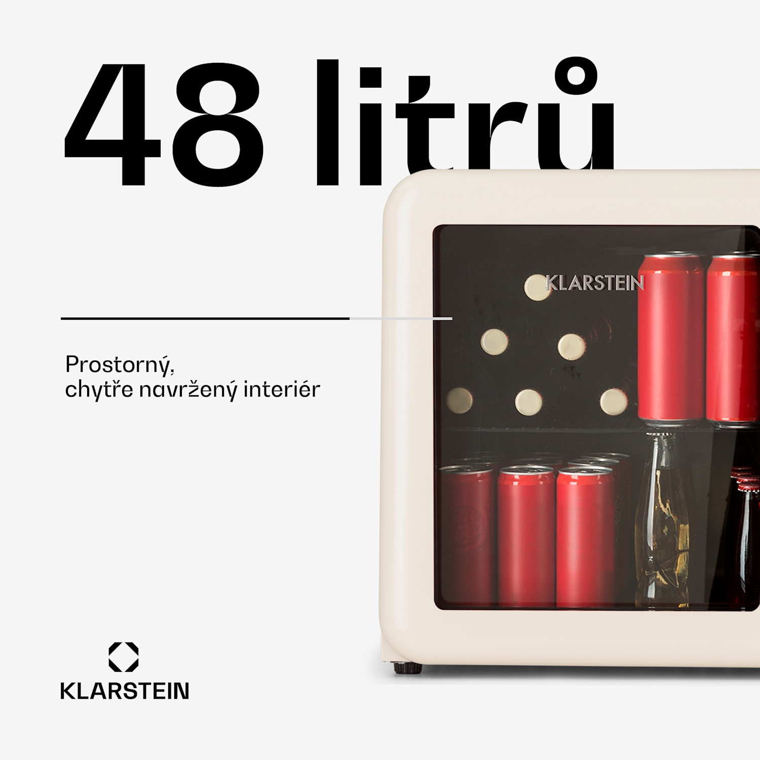PopLife 48, lednice na nápoje, 48 l, 0-10 °C, retro design, červená 48 litrů | Krémová