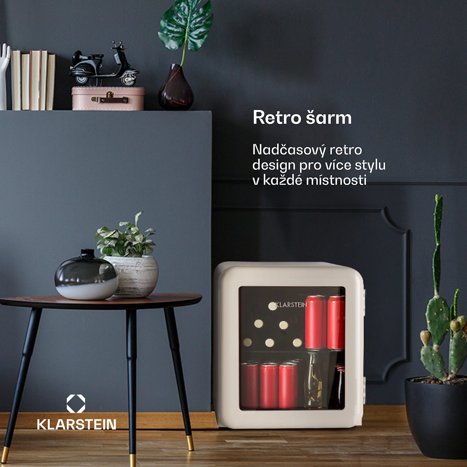 PopLife 48, lednice na nápoje, 48 l, 0-10 °C, retro design, červená 48 litrů | Krémová
