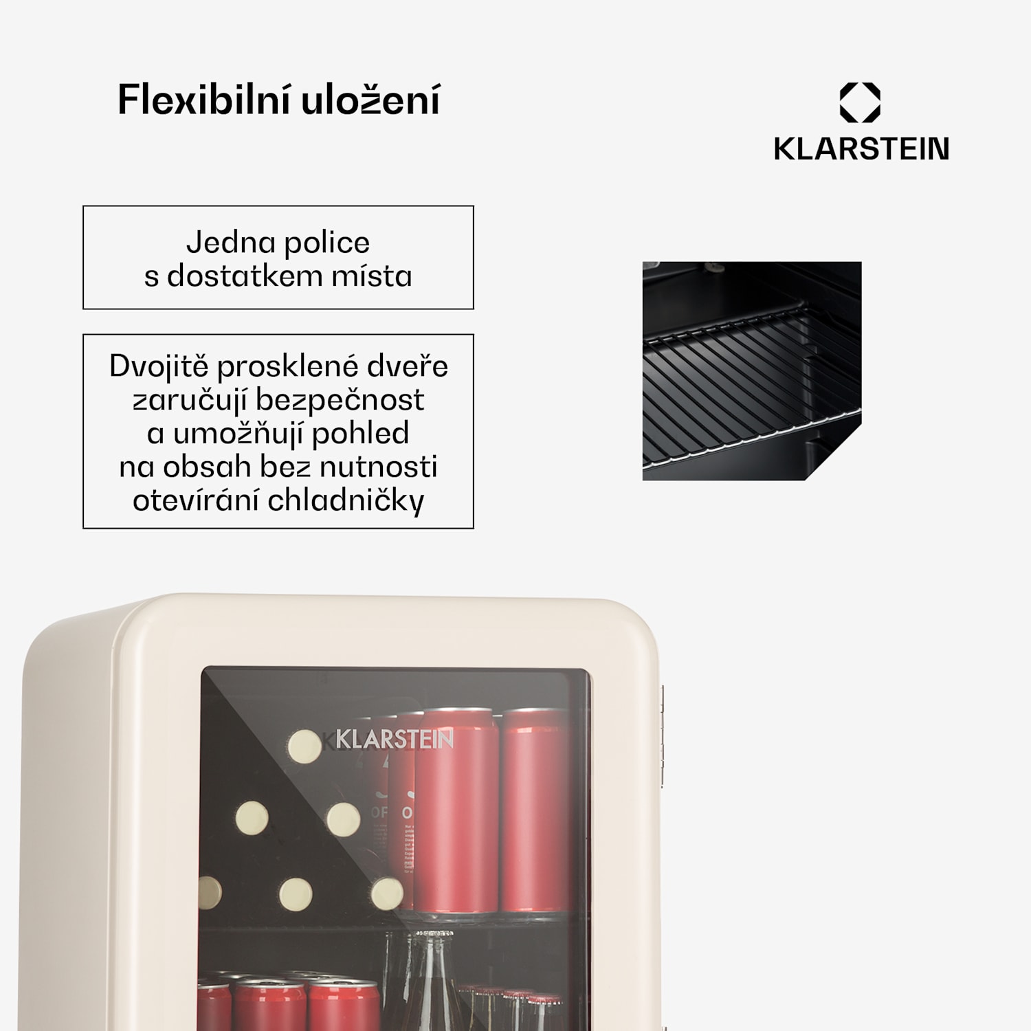 PopLife 48, lednice na nápoje, 48 l, 0-10 °C, retro design, červená 48 litrů | Krémová