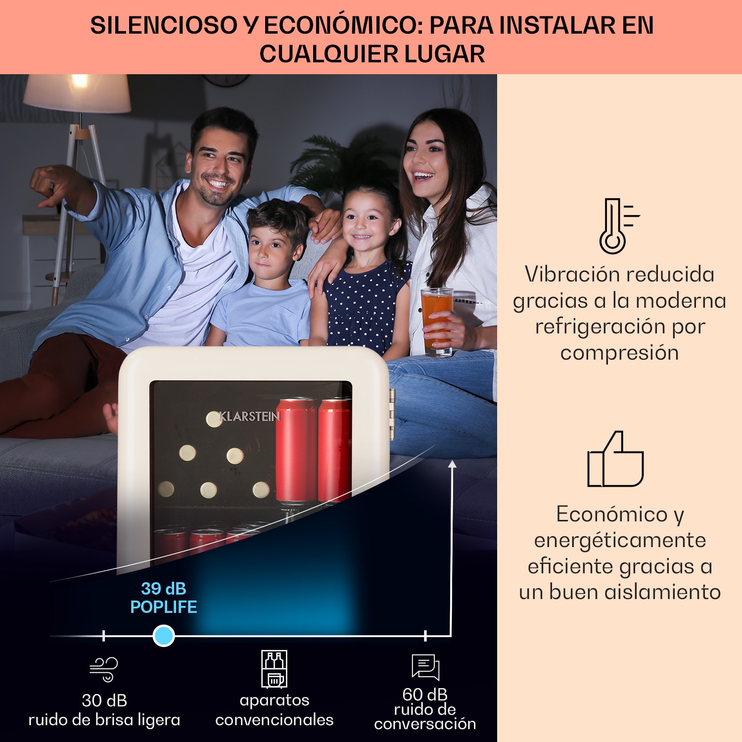 PopLife 48 Nevera para bebidas Frigorífico 0-10 °C Retro 