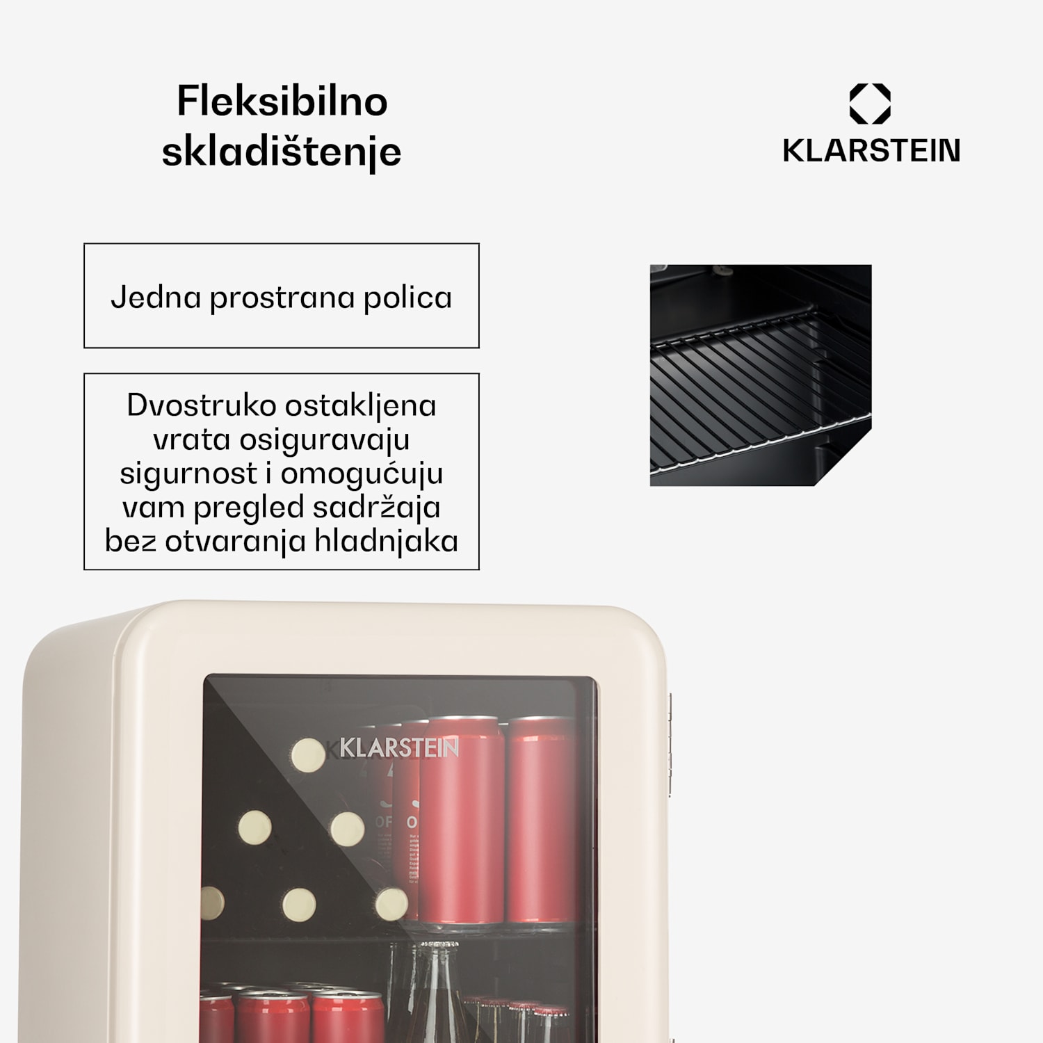 PopLife 48, hladnjak za piće, hladnjak, 0-10°C, retro dizajn 48 Ltr | Krem