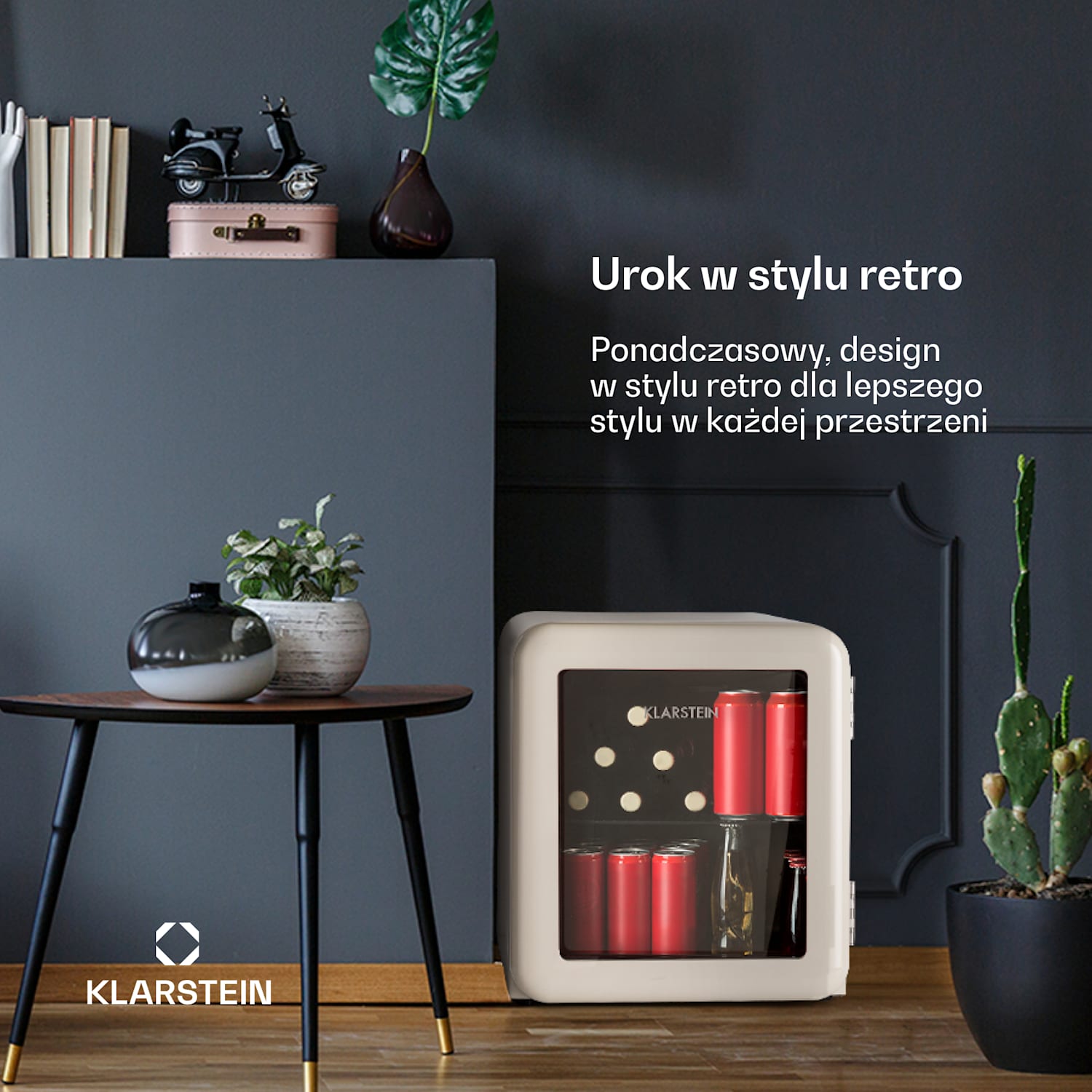 PopLife, lodówka na napoje, chłodziarka, 48 l, 0-10°C, styl retro 48 Ltr | Kremowy