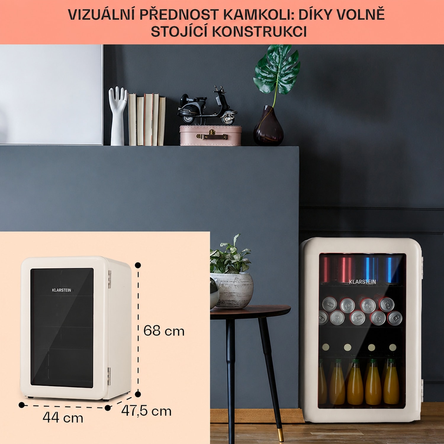 PopLife 70, lednice na nápoje, 70 l, 0-10°C, retro design, LED 