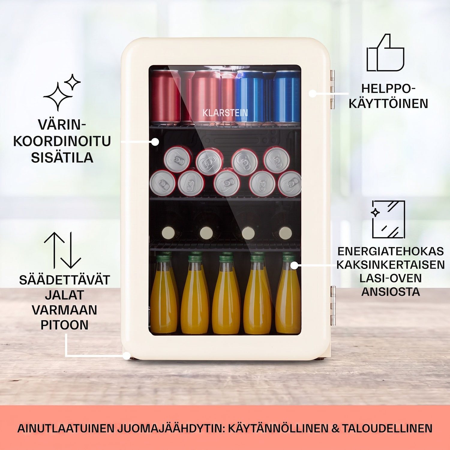 PopLife 70 juomajääkaappi jääkaappi 70 litraa 0–10 °C retromuotoilu LED 
