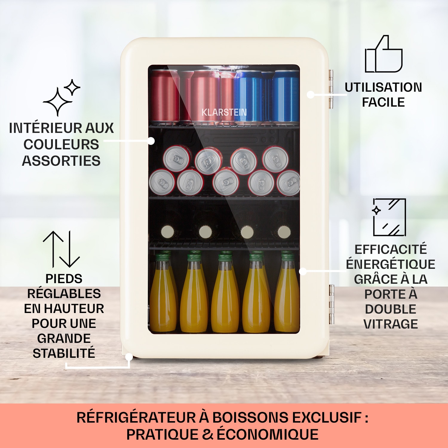 PopLife 70 drankkoelkast koelkast 70 liter 0-10°C retro-design led