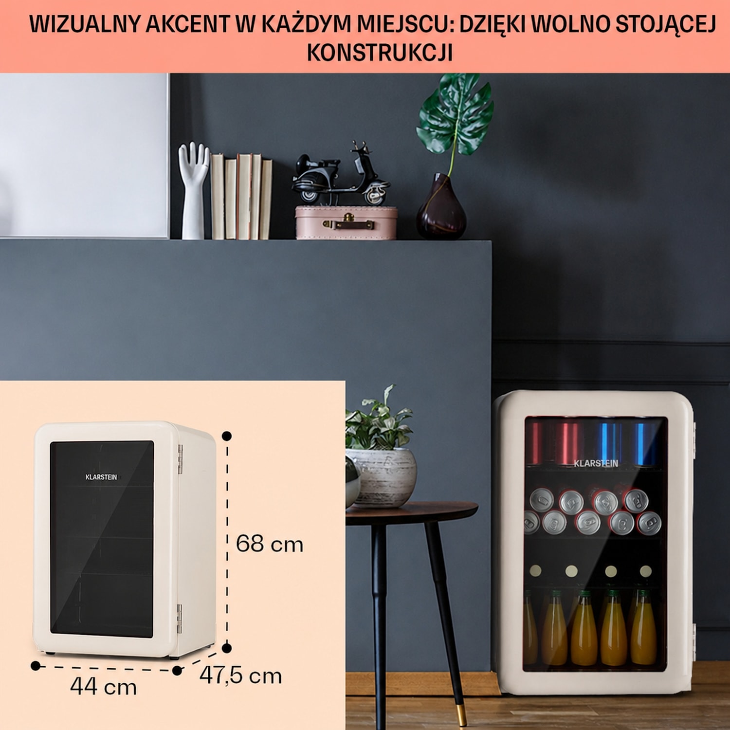 PopLife 70, lodówka na napoje, chłodziarka, 70 l, 0-10°C, styl retro, LED 