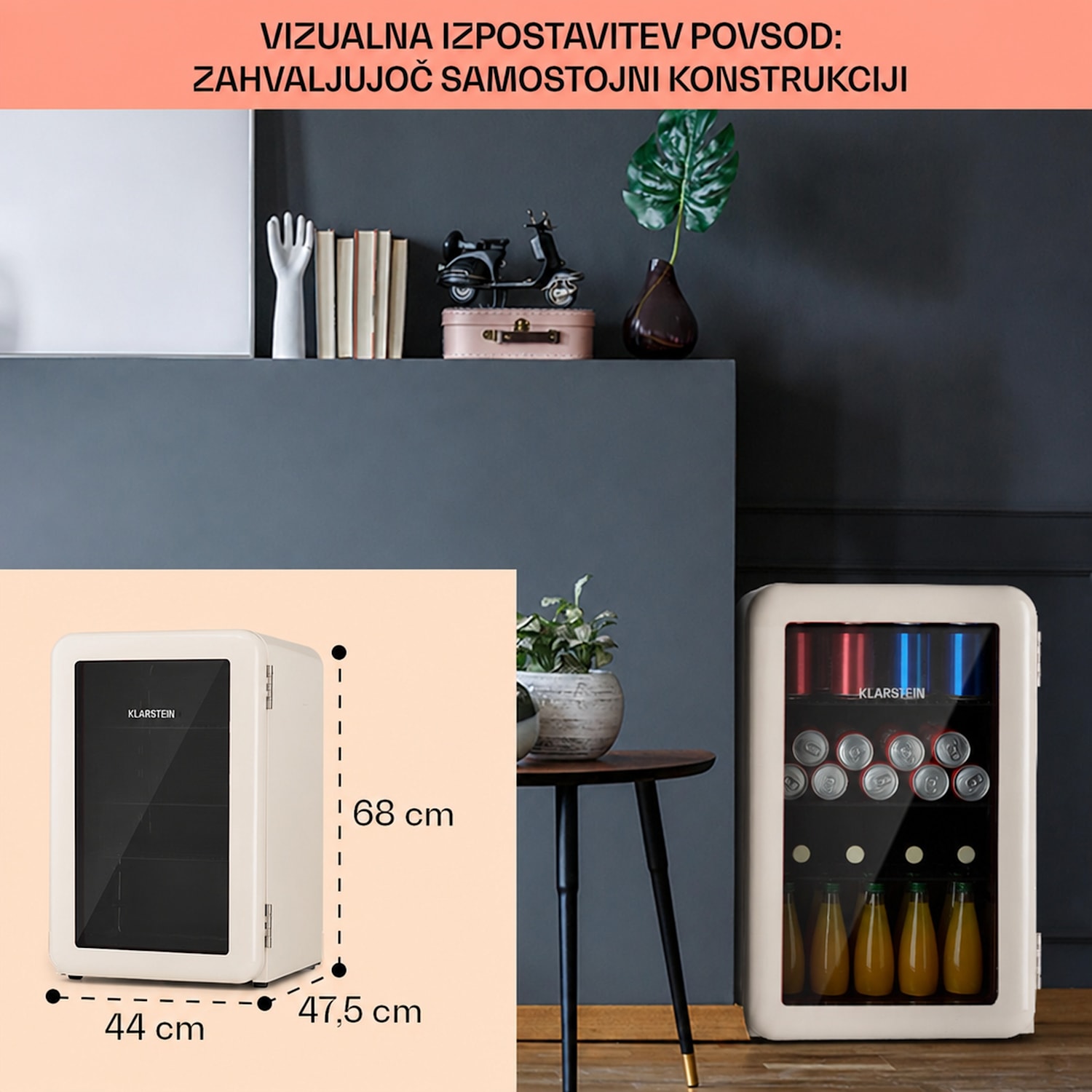 PopLife 70, hladilnik za pijače, hladilnik, 0-10 °C, retro dizajn, LED 