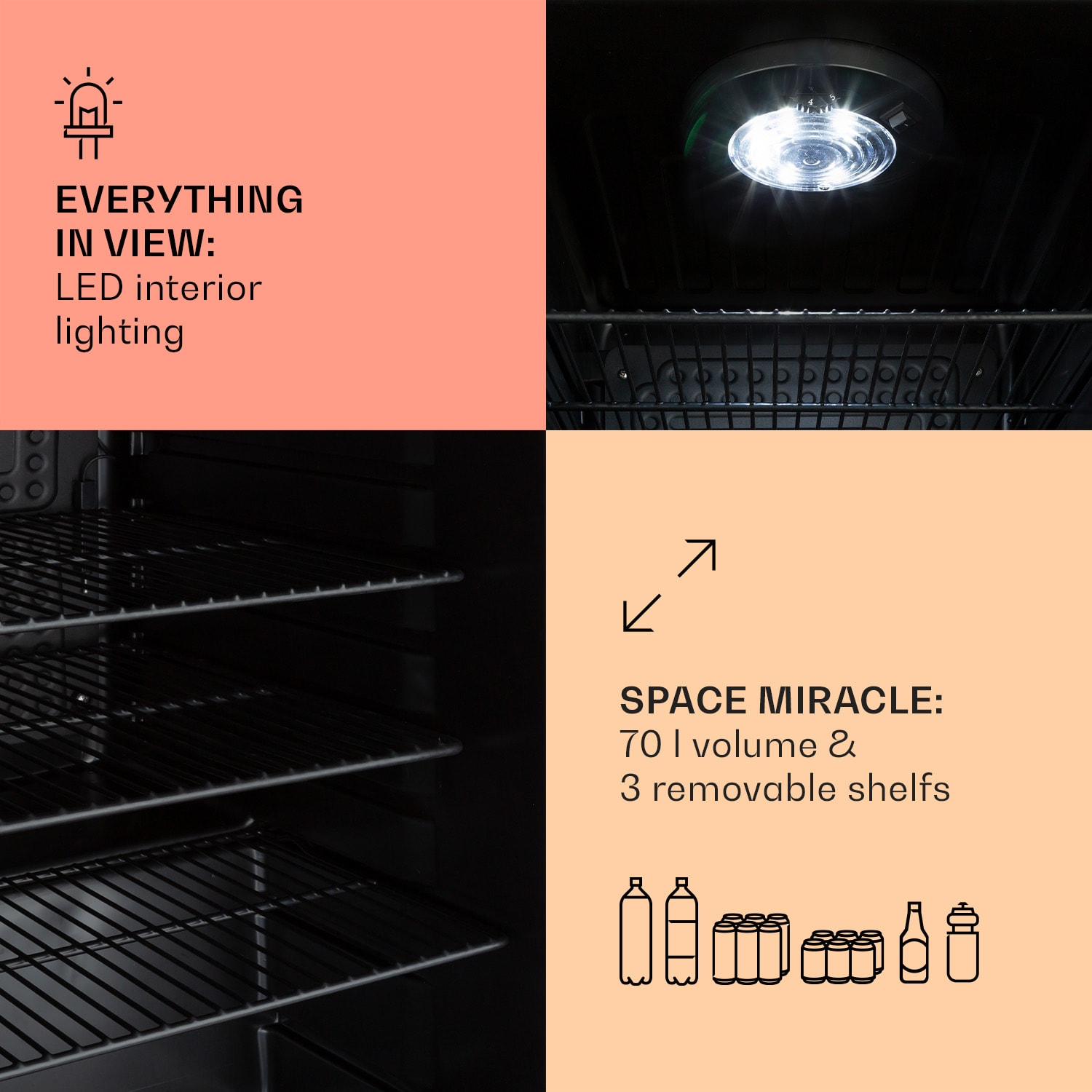 PopLife 70, italhűtőszekrény, 0 - 10 °C, retro kivitel, LED