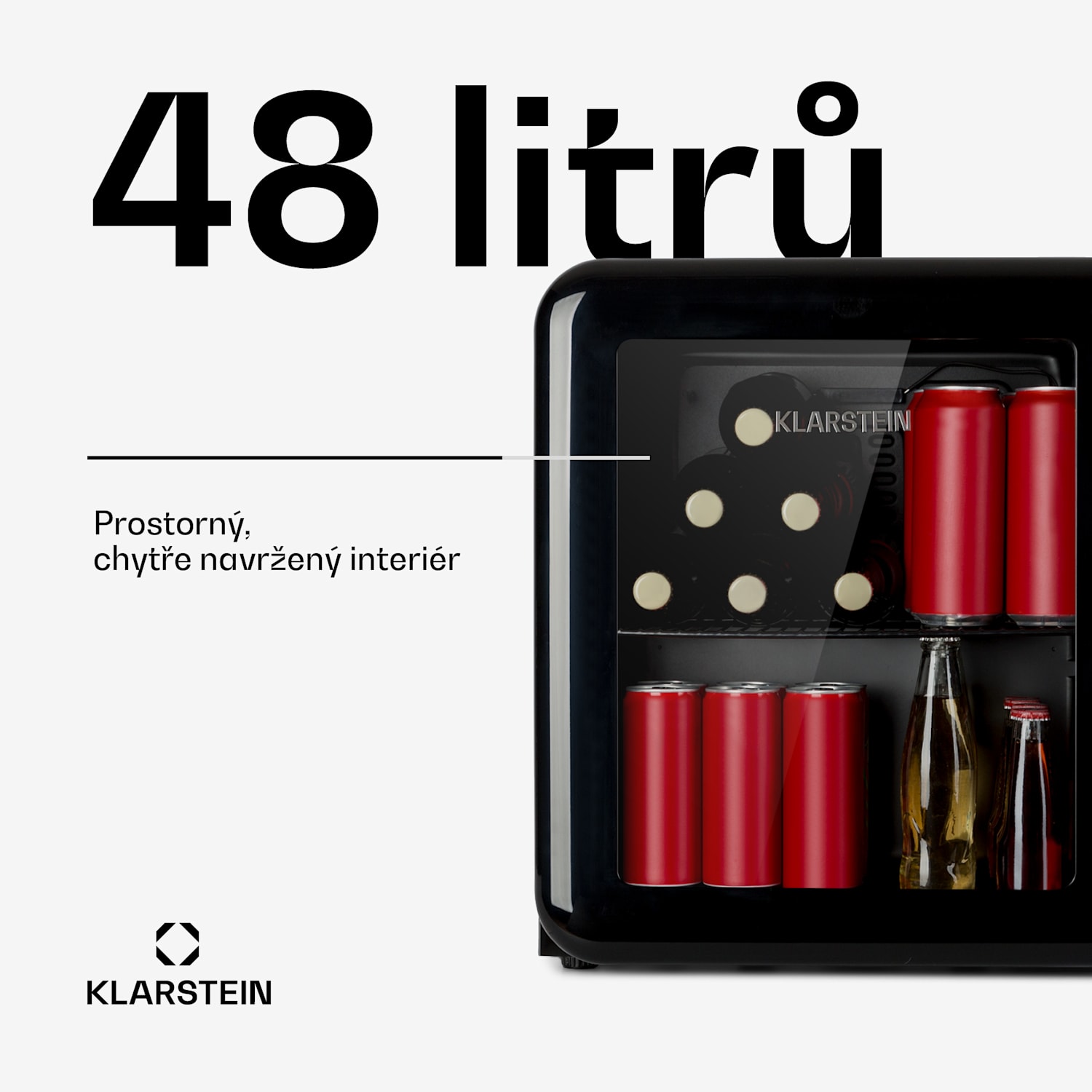 PopLife, lednice na nápoje, 0-10 °C, retro design 48 litrů | Černá