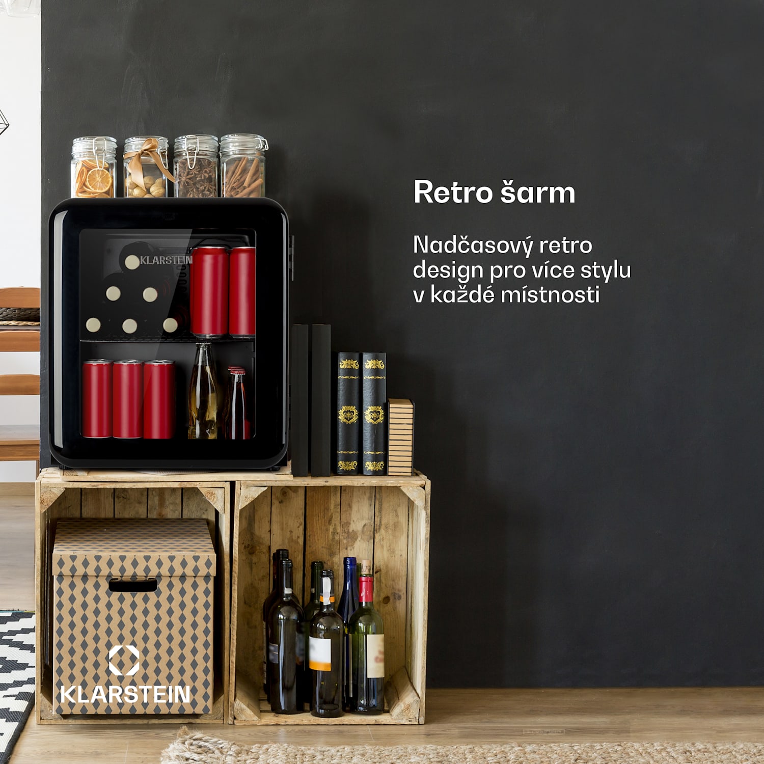 PopLife, lednice na nápoje, 0-10 °C, retro design 48 litrů | Černá