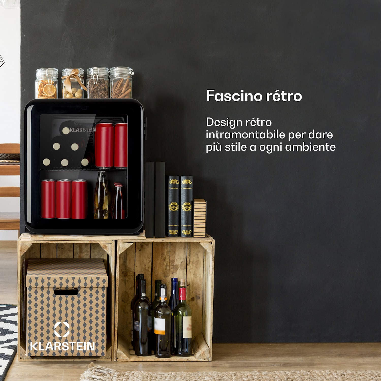 PopLife - Frigorifero per bevande, 0-10°C, design rétro 48 Ltr | Nero