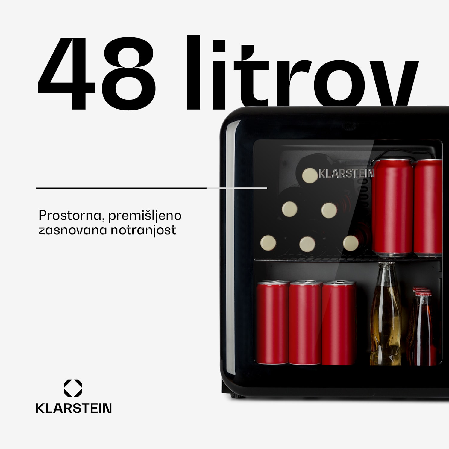 PopLife, hladilnik za pijače, hladilnik, 0-10 °C, retro dizajn 48 Ltr | Črna
