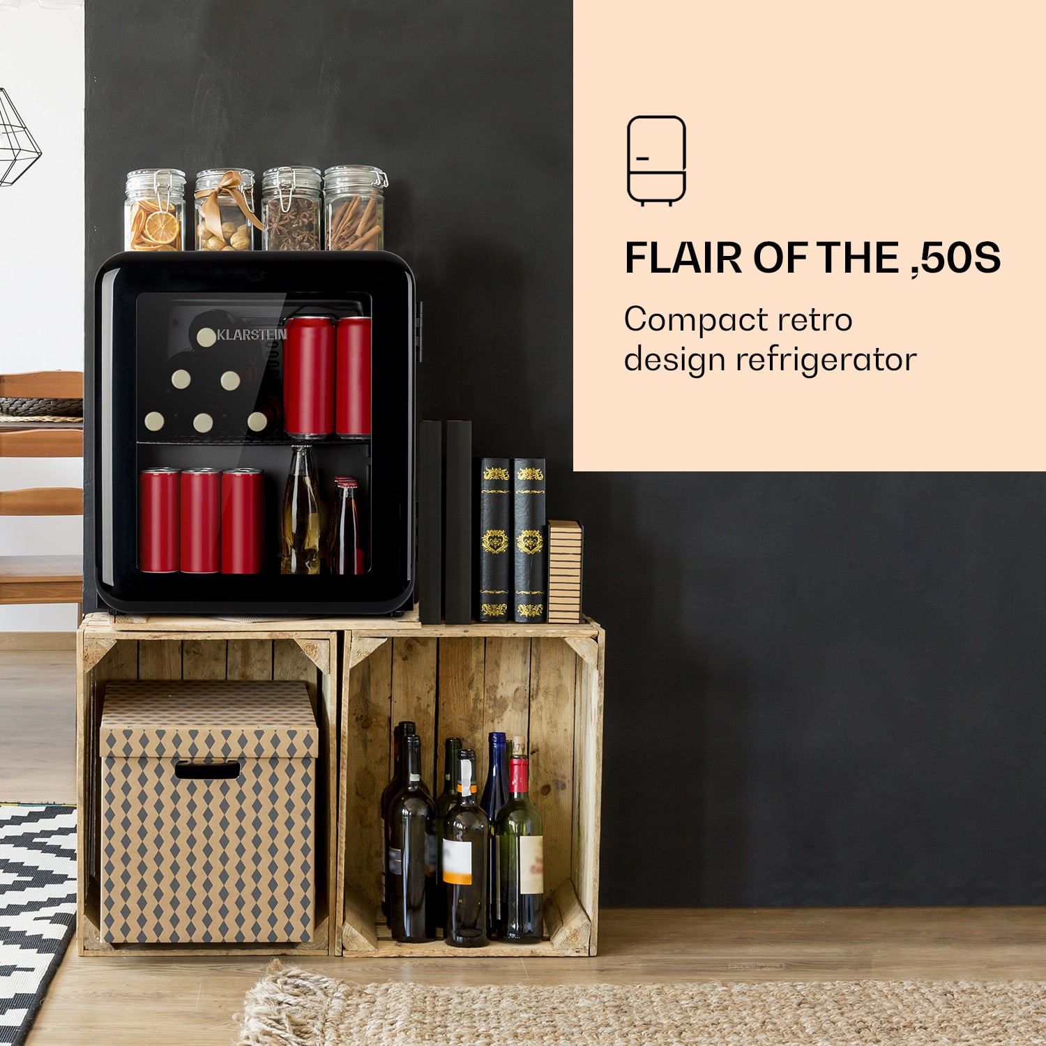 PopLife juomajääkaappi jääkaappi 0-10 °C retromuotoilu 