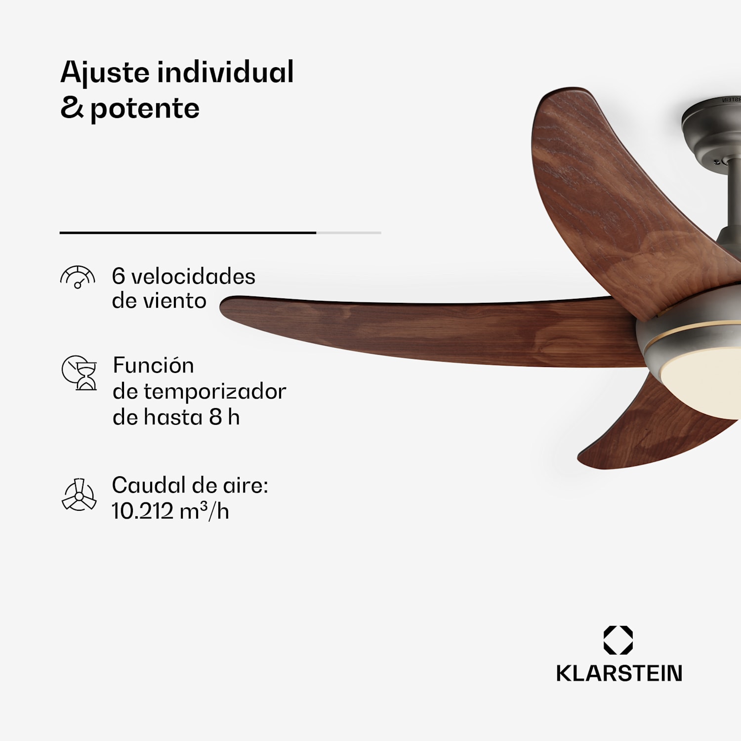 Ventilador de techo Bolero 2 en 1 132 cm Luz 55 W Mando a distancia Control por aplicación 2 sentidos de giro 132 cm (habitaciones de 13 a 25 m²) | WIFI + Control remoto | Nuez