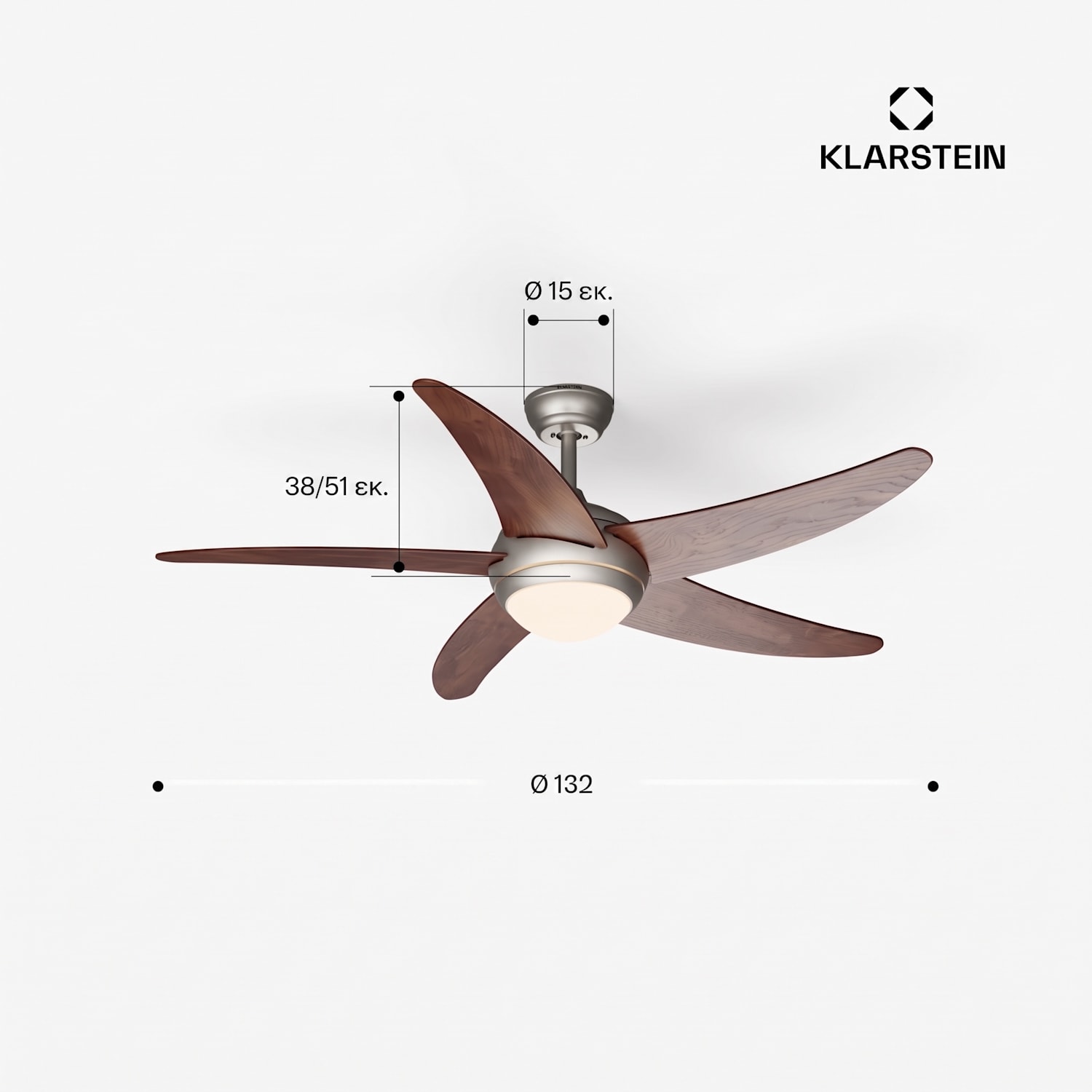 Bolero Smart 132 cm 55 W Ανεμιστήρας Οροφής με Φωτισμό Καρυδιά 132 cm (δωμάτια 13–25 m²) | WIFI + Τηλεχειριστήριο | Walnut