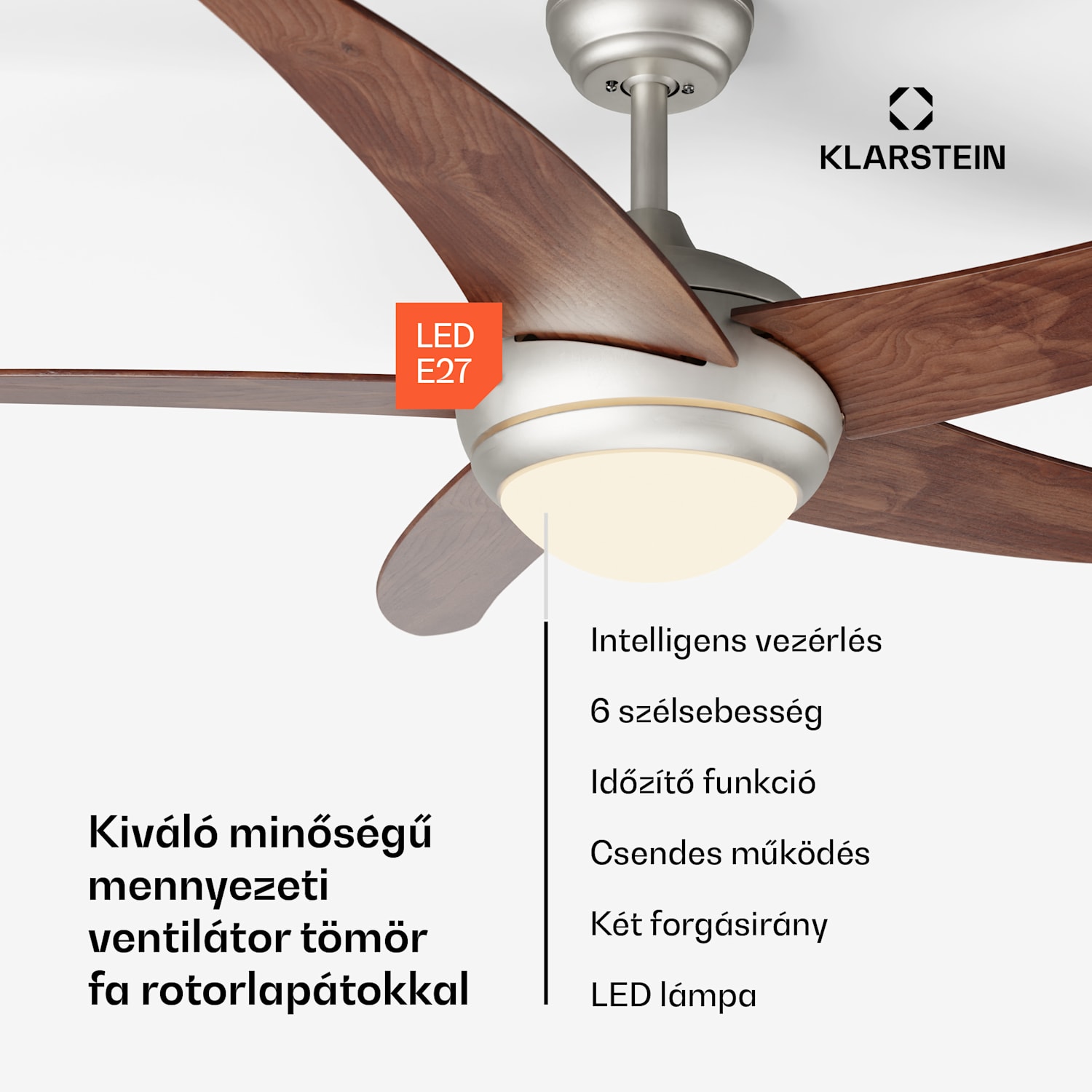 Bolero 2 az 1-ben Smart, mennyezeti ventilátor, Ø 132 cm, fény 55 W, távirányító, vezérlés applikáción keresztül, 2 menetirány 132 cm (13-25 m²-es szobák) | WIFI + távirányító | Diófa