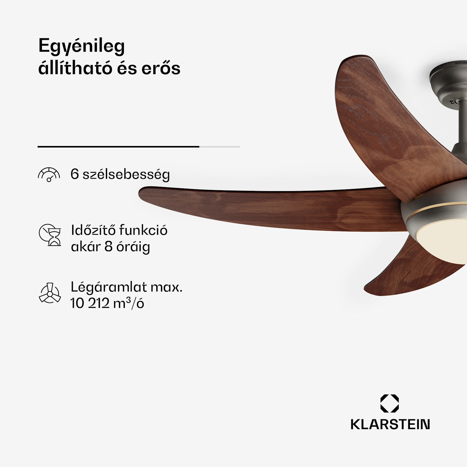 Bolero 2 az 1-ben Smart, mennyezeti ventilátor, Ø 132 cm, fény 55 W, távirányító, vezérlés applikáción keresztül, 2 menetirány 132 cm (13-25 m²-es szobák) | WIFI + távirányító | Diófa