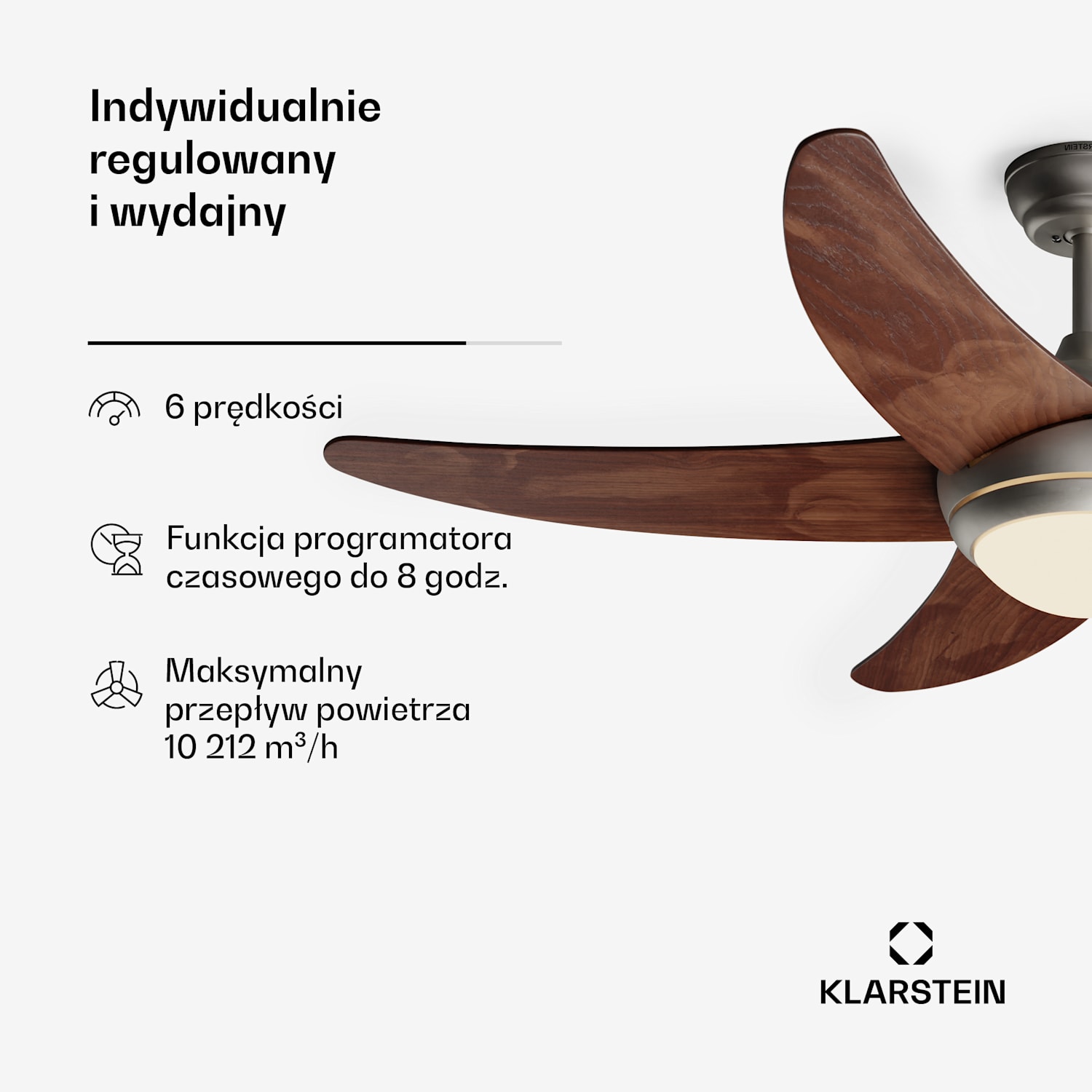 Bolero 2 w 1 Smart, wentylator sufitowy, Ø 132 cm, lampa 55 W, pilot zdalnego sterowania, sterowanie za pomocą aplikacji, 2 kierunki obrotów 132 cm (pomieszczenia 13–25 m²) | WIFI + Pilot zdalnego sterowania | Orzech Włoski