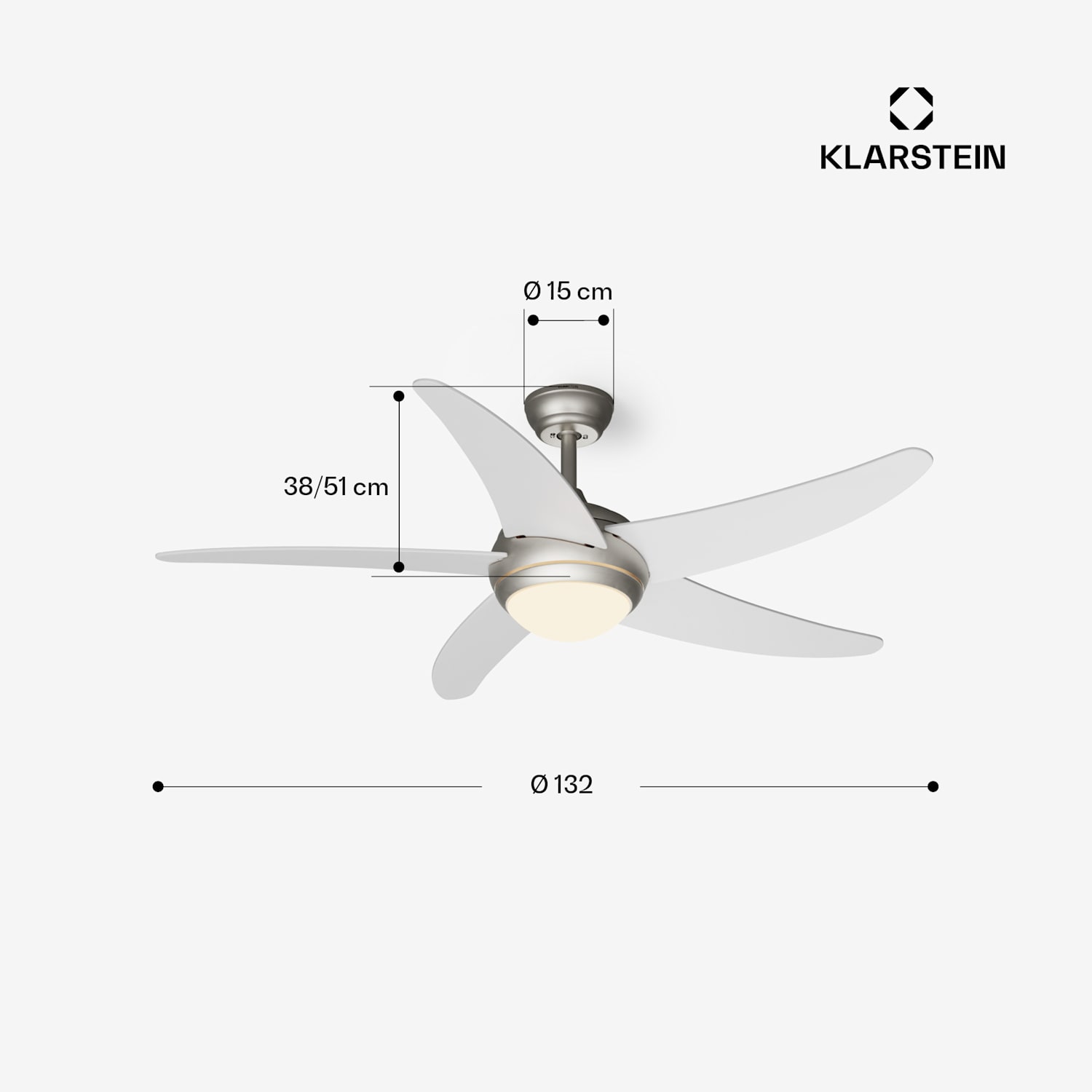 Bolero 2 в 1 Smart, вентилатор за таван, Ø 132 cm, светлина 55 W, дистанционно управление, управление чрез приложение, двупосочно управление 132 cm (стаи 13–25 m²) | WIFI + Дистанционно управление | Бял