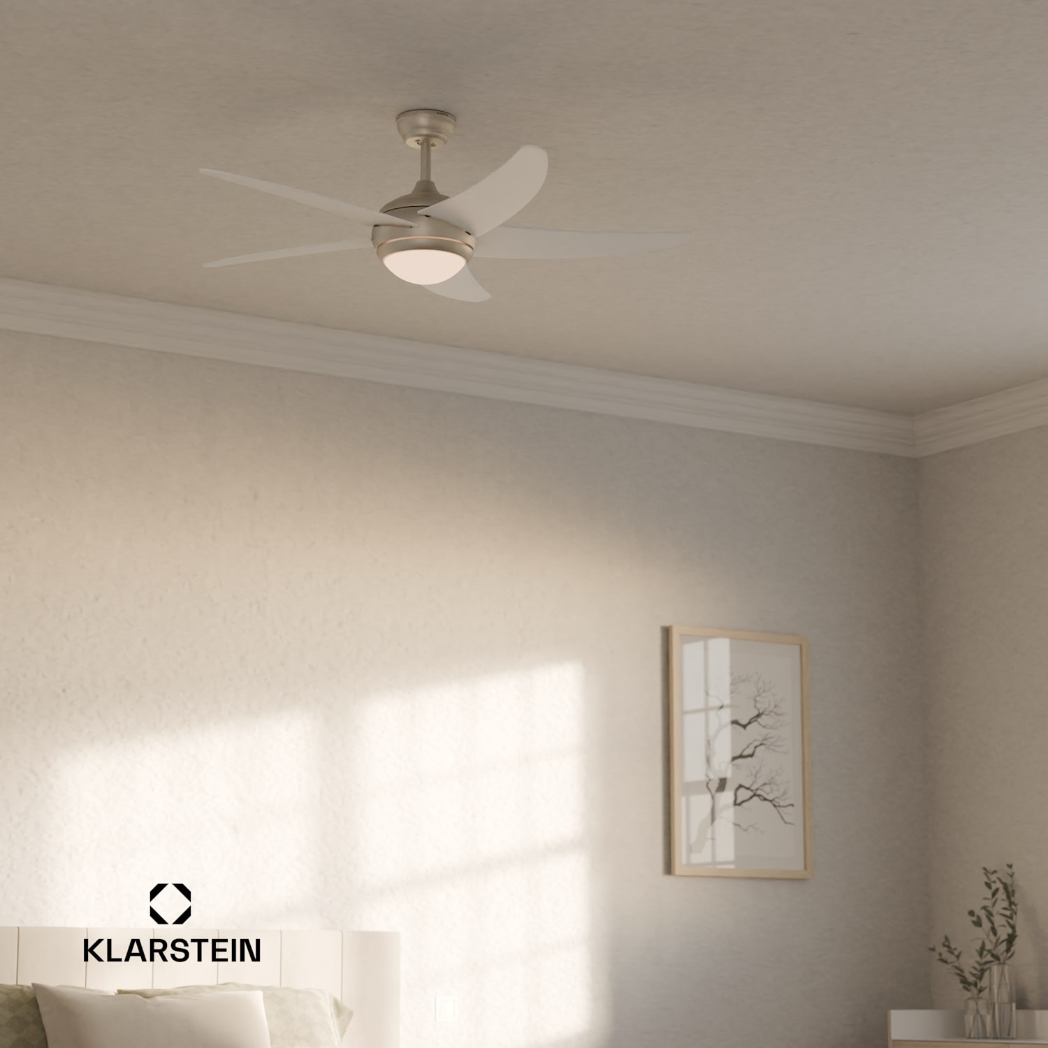 Bolero 2 в 1 Smart, вентилатор за таван, Ø 132 cm, светлина 55 W, дистанционно управление, управление чрез приложение, двупосочно управление 132 cm (стаи 13–25 m²) | WIFI + Дистанционно управление | Бял