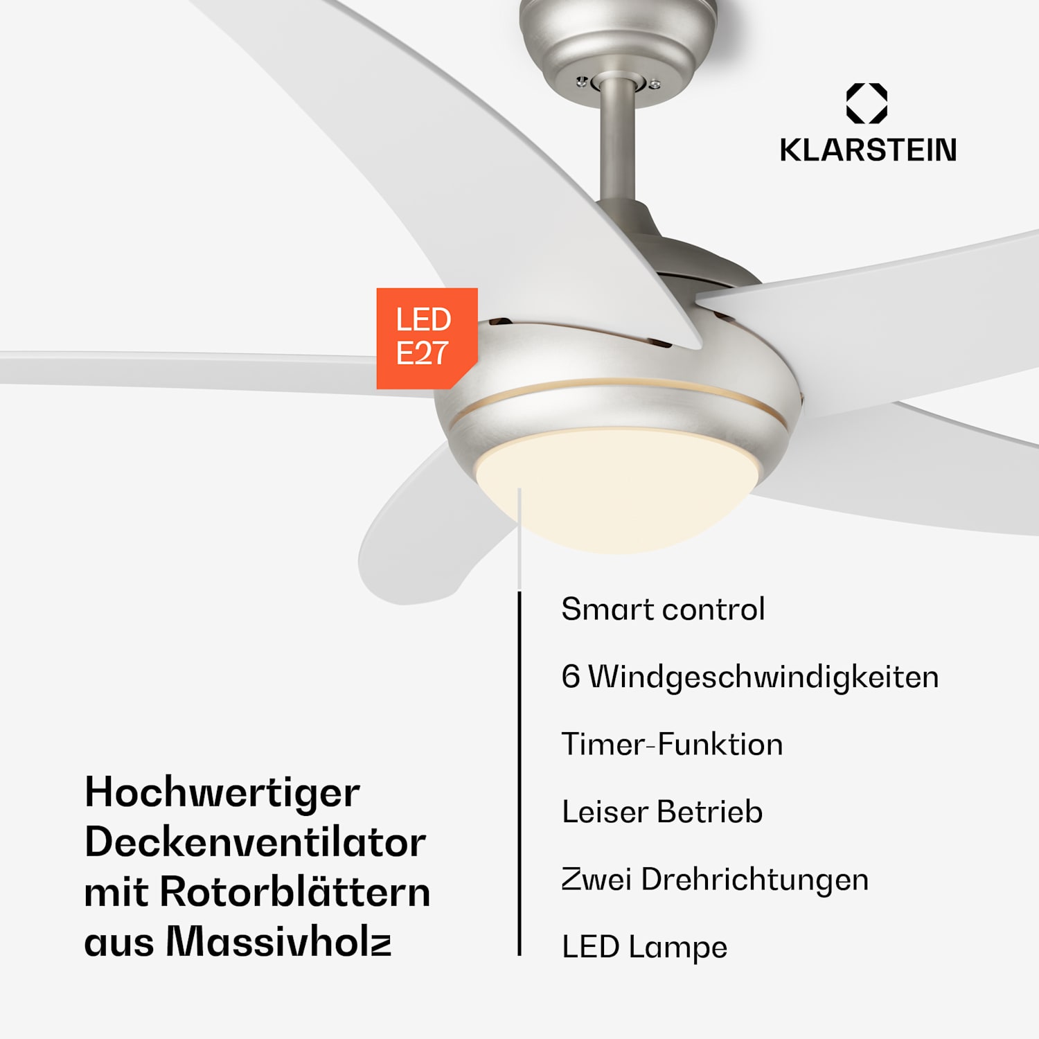 Bolero 2-in-1-Deckenventilator 132cm Leuchte 55W Fernbedienung App-Steuerung 2 Laufrichtungen 