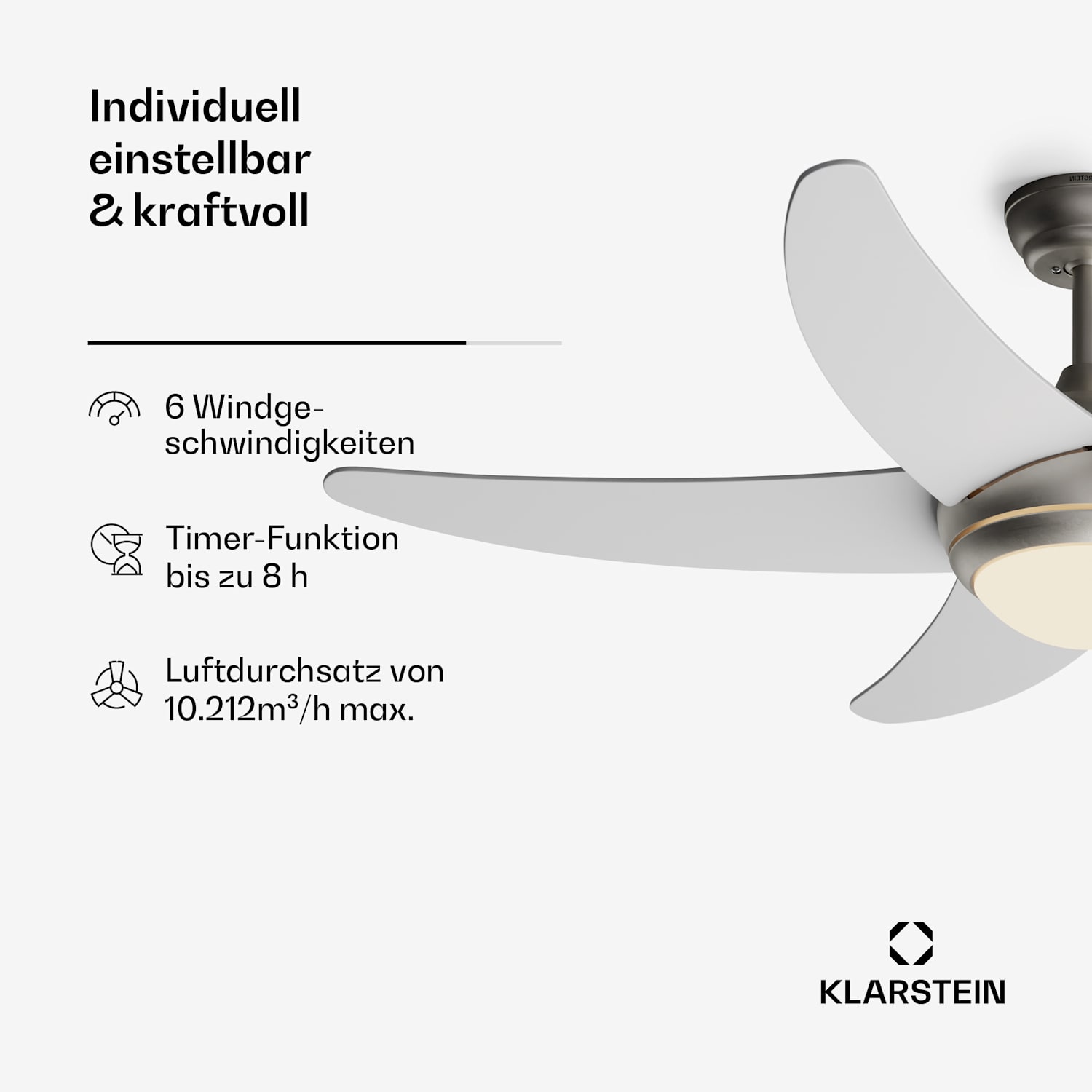 Bolero 2-in-1-Deckenventilator 132cm Leuchte 55W Fernbedienung App-Steuerung 2 Laufrichtungen 