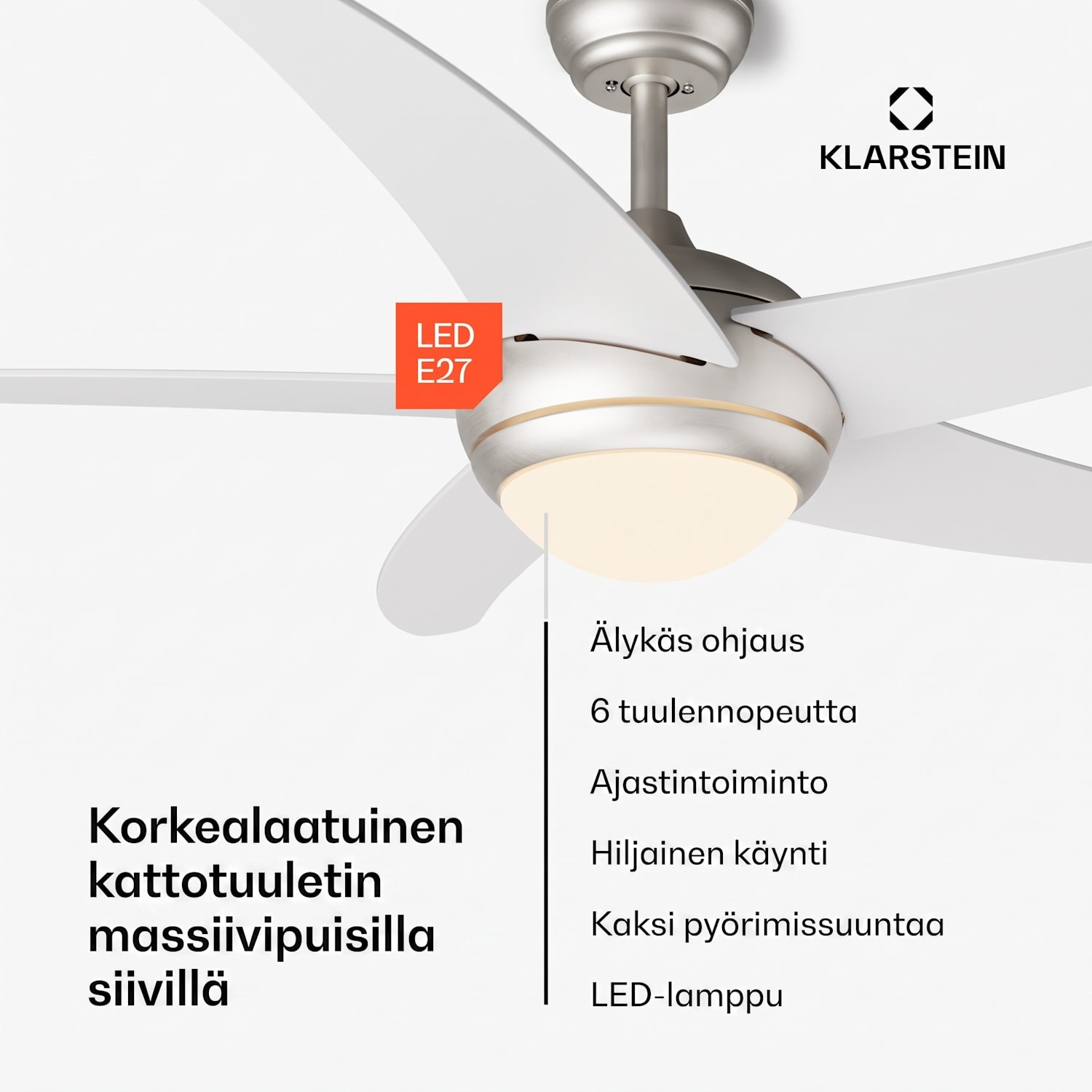 Bolero 2-in-1 -kattotuuletin 132 cm valot 55 W kaukosäädin sovellusohjaus 2 kiertosuuntaa 132 cm (huoneet 13-25 m²) | WIFI + kaukosäädin | Valkoinen