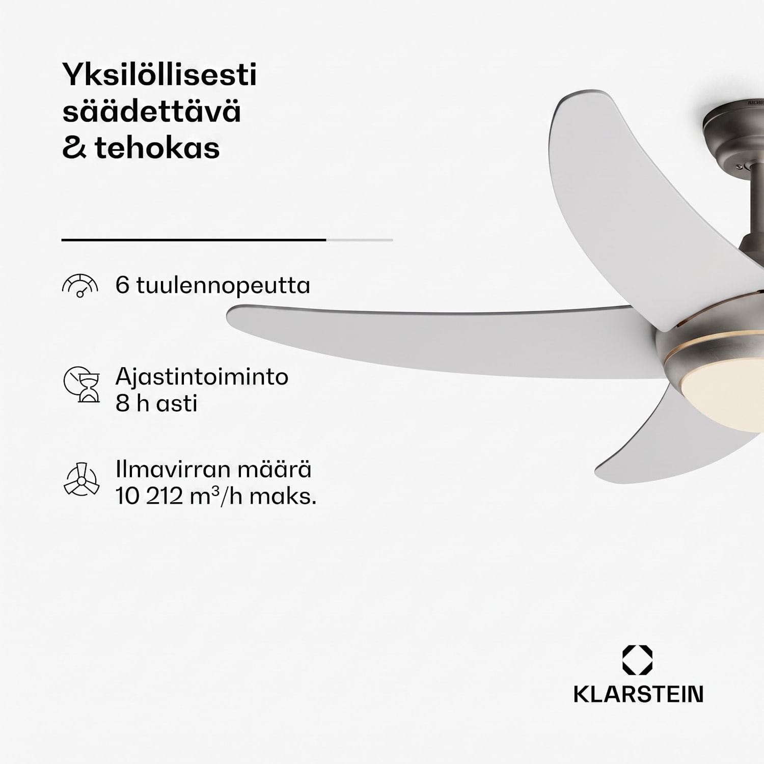 Bolero 2-in-1 -kattotuuletin 132 cm valot 55 W kaukosäädin sovellusohjaus 2 kiertosuuntaa 132 cm (huoneet 13-25 m²) | WIFI + kaukosäädin | Valkoinen