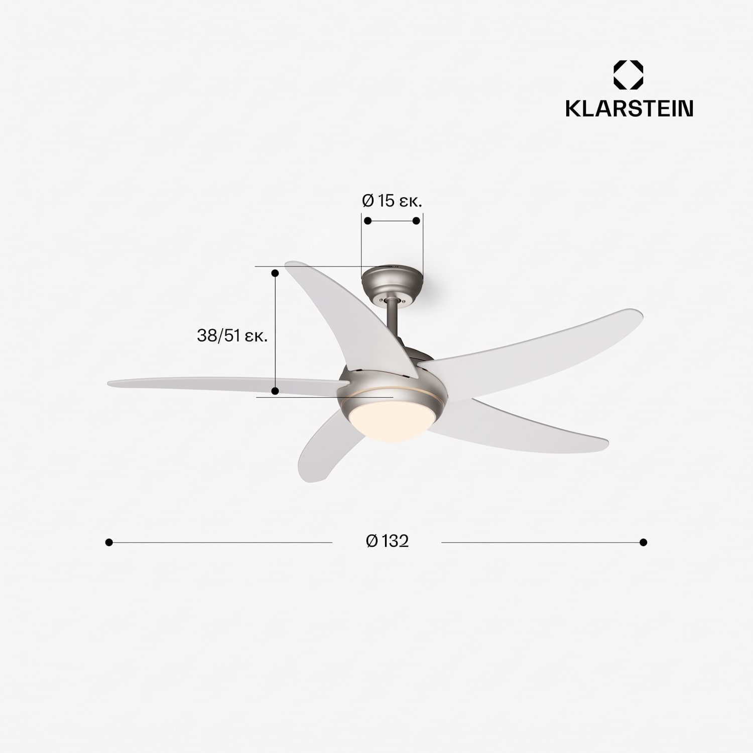 Bolero Smart 132 cm 55 W Ανεμιστήρας Οροφής με Φωτισμό Λευκός 132 cm (δωμάτια 13–25 m²) | WIFI + Τηλεχειριστήριο | Λευκό