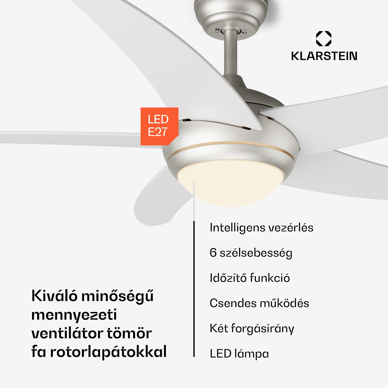 Bolero 2 az 1-ben Smart, mennyezeti ventilátor, Ø 132 cm, fény 55 W, távirányító, vezérlés applikáción keresztül, 2 menetirány 132 cm (13-25 m²-es szobák) | WIFI + távirányító | Fehér