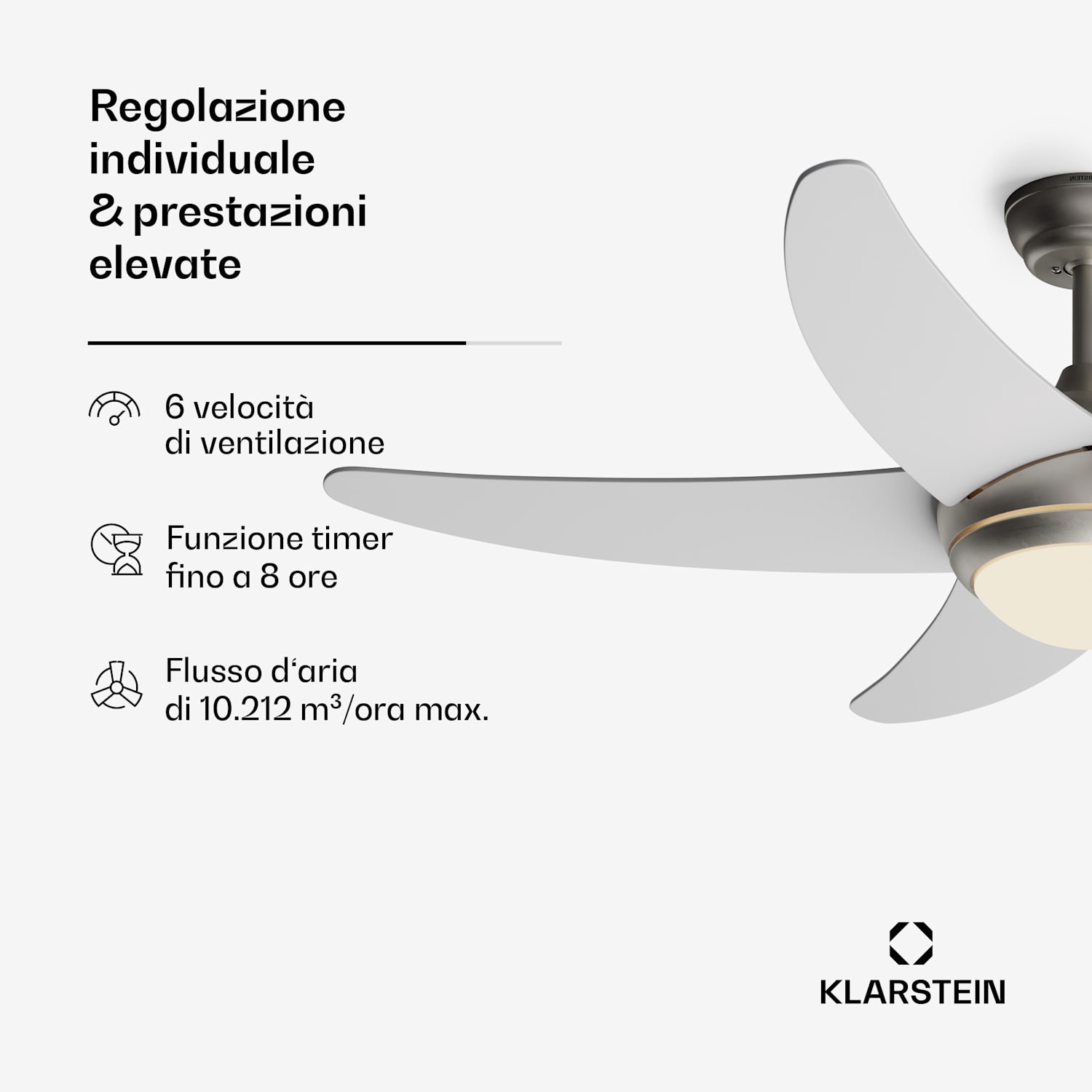 Bolero - Ventilatore a soffitto 2 in 1, 132 cm, lampada da 55W, telecomando, controllo con app, 2 sensi di rotazione 