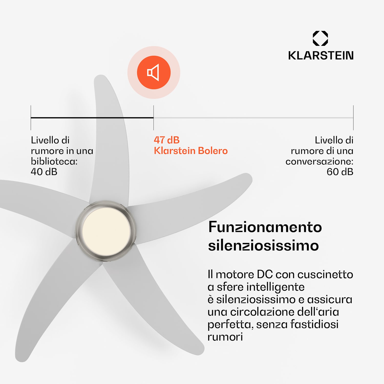 Bolero - Ventilatore a soffitto 2 in 1, 132 cm, lampada da 55W, telecomando, controllo con app, 2 sensi di rotazione 