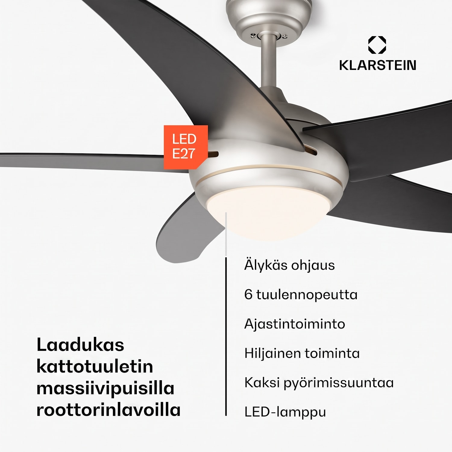 Bolero 2-in-1 -kattotuuletin 132 cm valot 55 W kaukosäädin sovellusohjaus 2 kiertosuuntaa 132 cm (huoneet 13-25 m²) | WIFI + kaukosäädin | Musta