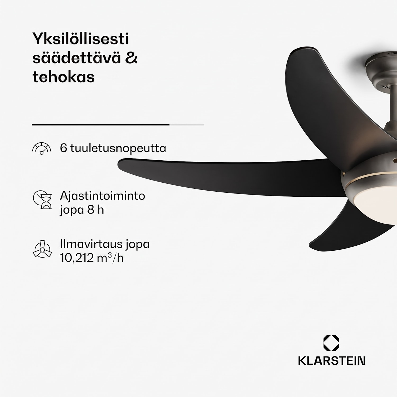 Bolero 2-in-1 -kattotuuletin 132 cm valot 55 W kaukosäädin sovellusohjaus 2 kiertosuuntaa 132 cm (huoneet 13-25 m²) | WIFI + kaukosäädin | Musta