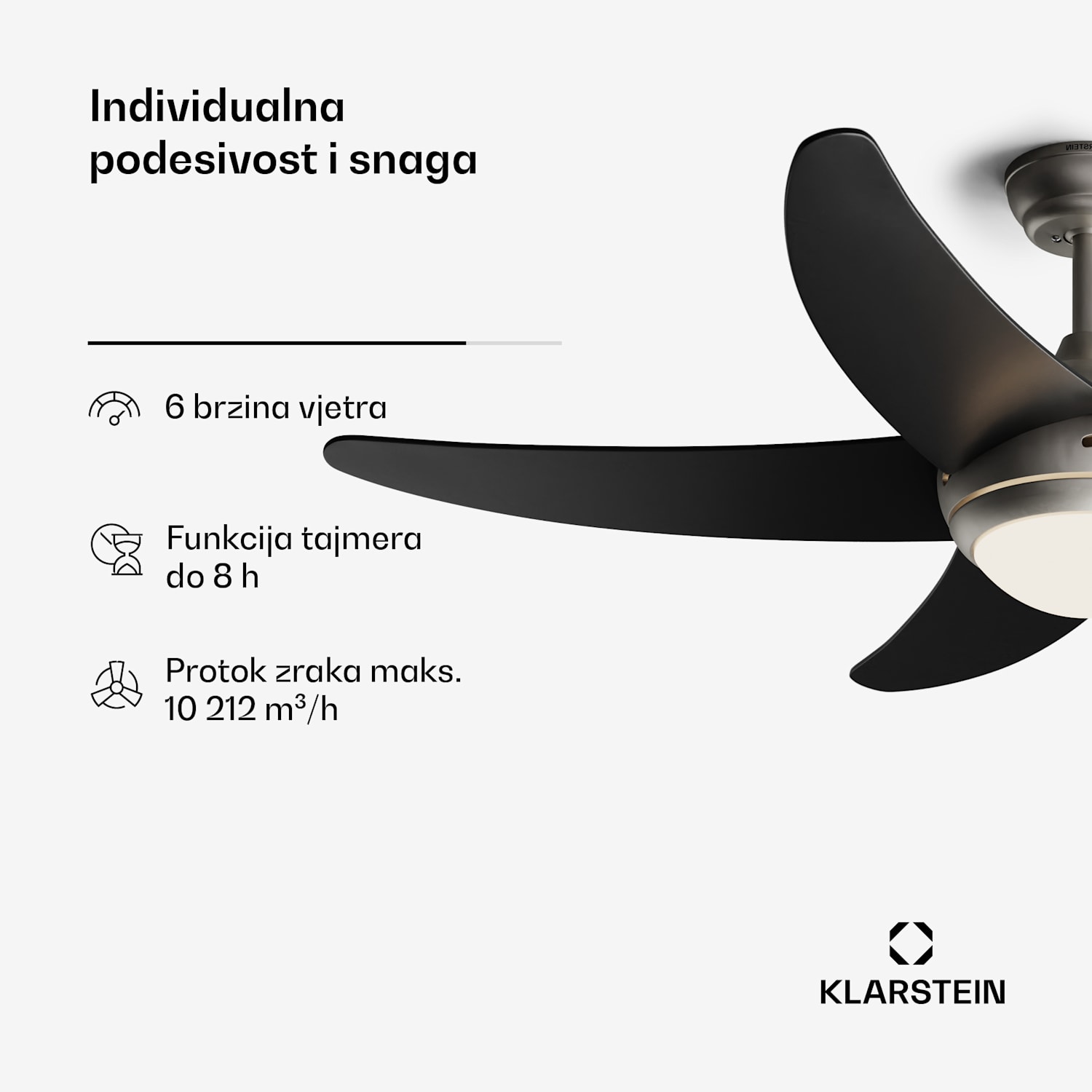 Bolero 2 u 1 Smart, stropni ventilator, Ø 132 cm, svjetlo 55 W, daljinski upravljač, upravljanje putem aplikacije, 2 smjera strujanja zraka 132 cm (sobe 13–25 m²) | WIFI + daljinski upravljač | Crna