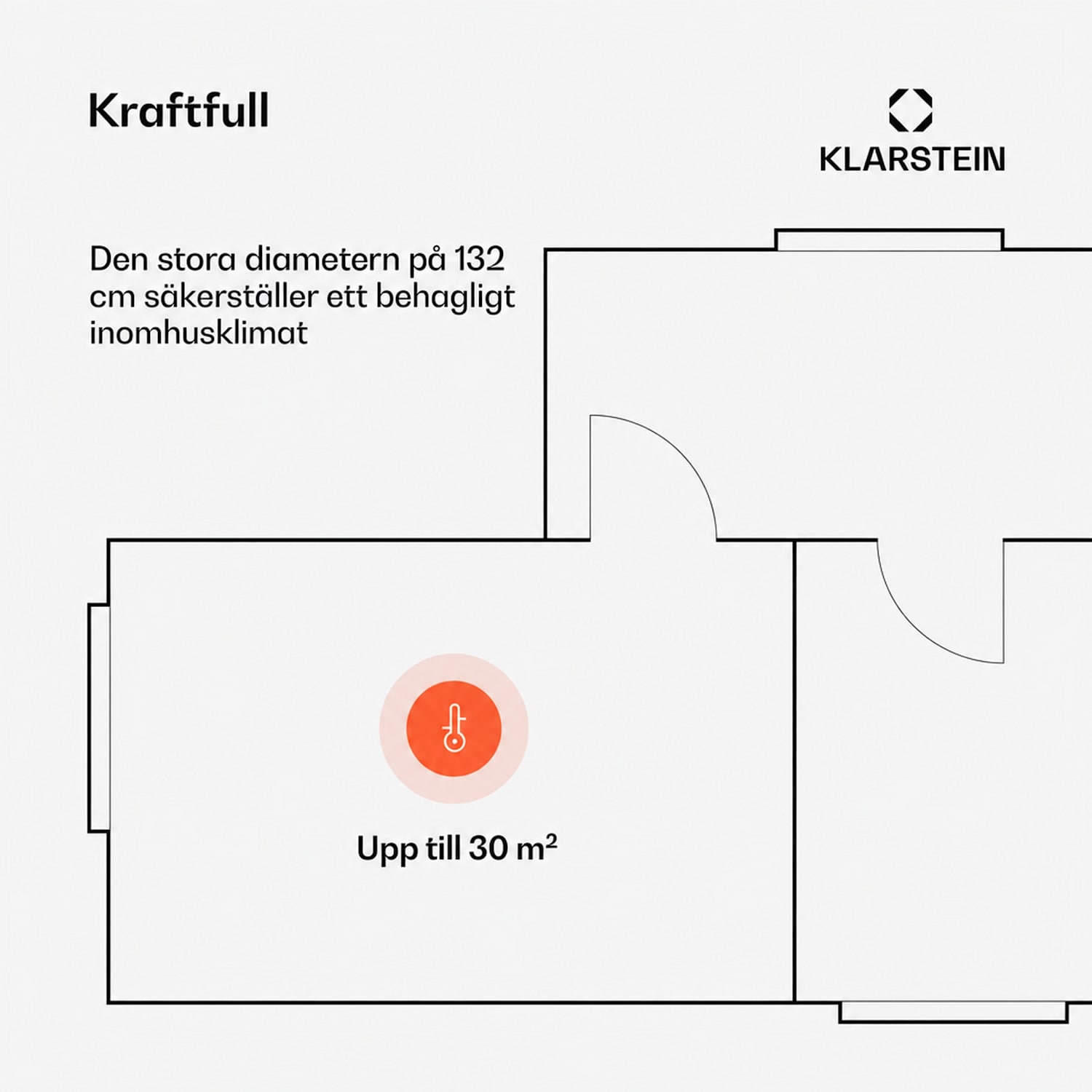  132 cm (rum 13–25 m²) | Fjärrkontroll | Valnöt