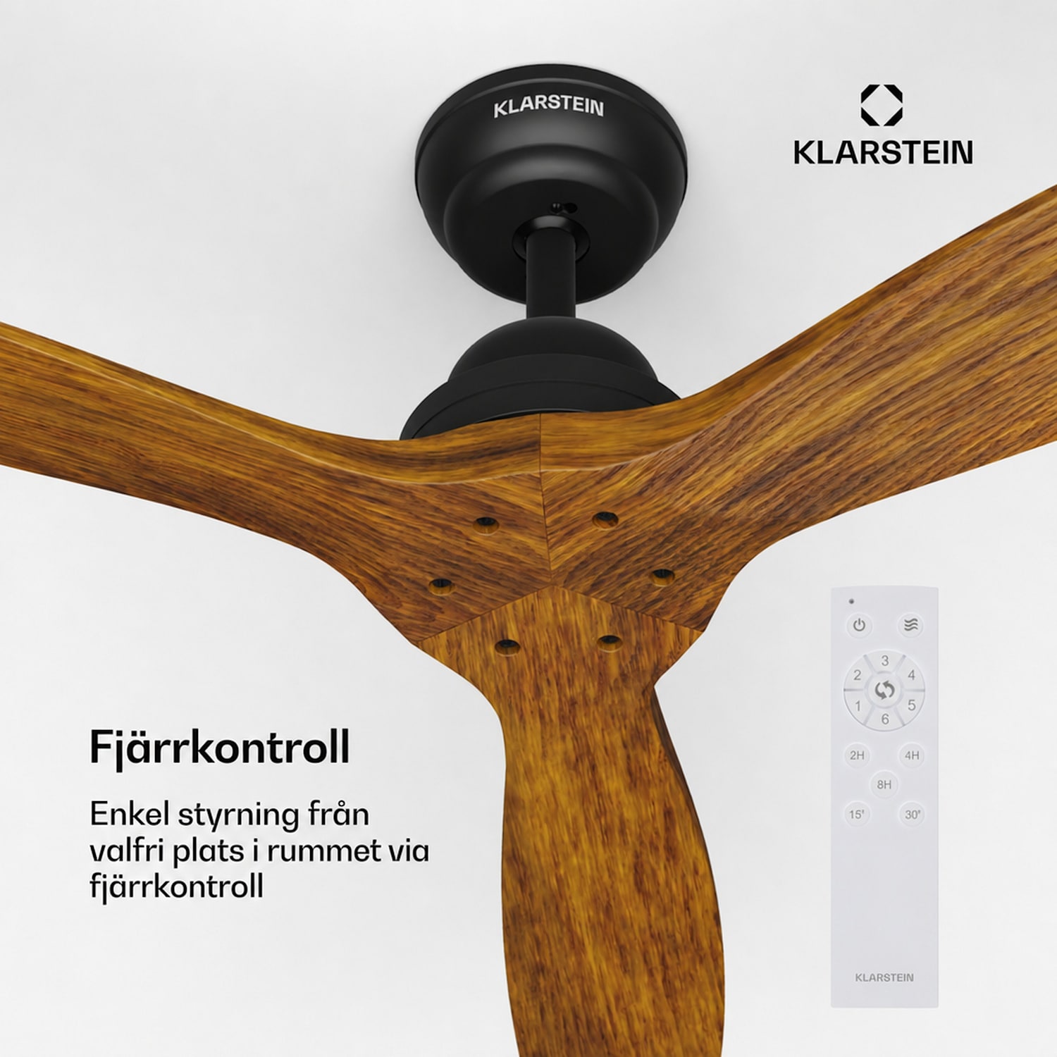  132 cm (rum 13–25 m²) | Fjärrkontroll | Valnöt