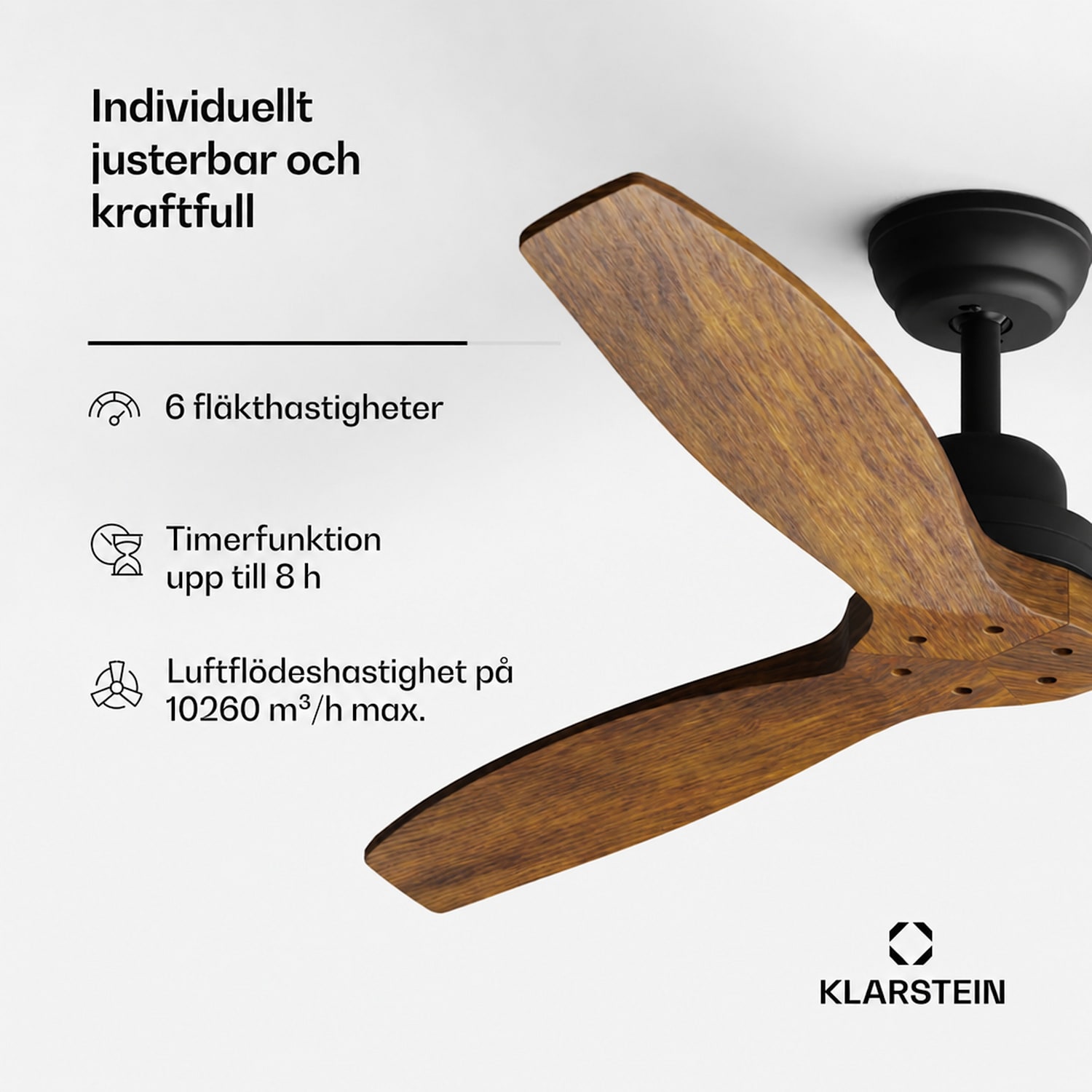  132 cm (rum 13–25 m²) | Fjärrkontroll | Valnöt