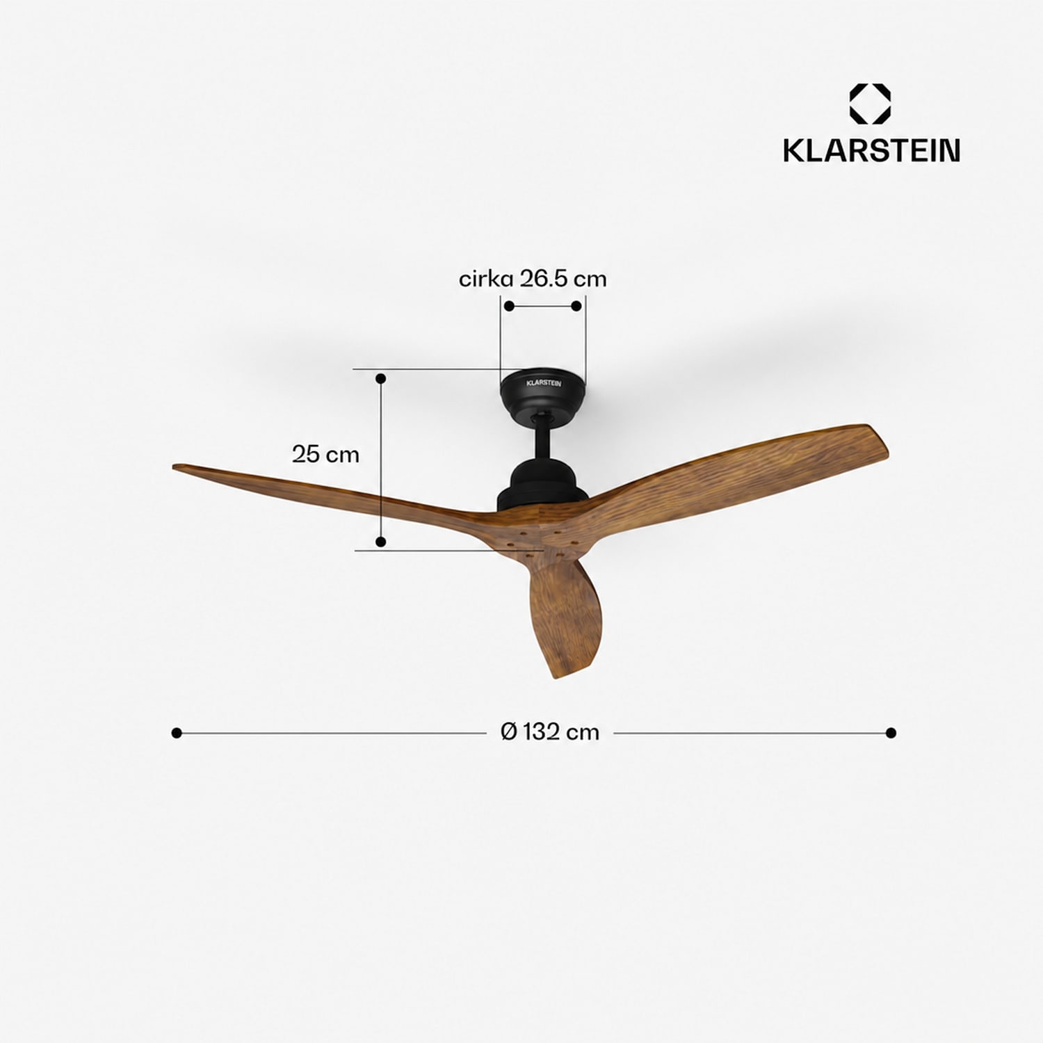  132 cm (rum 13–25 m²) | Fjärrkontroll | Valnöt