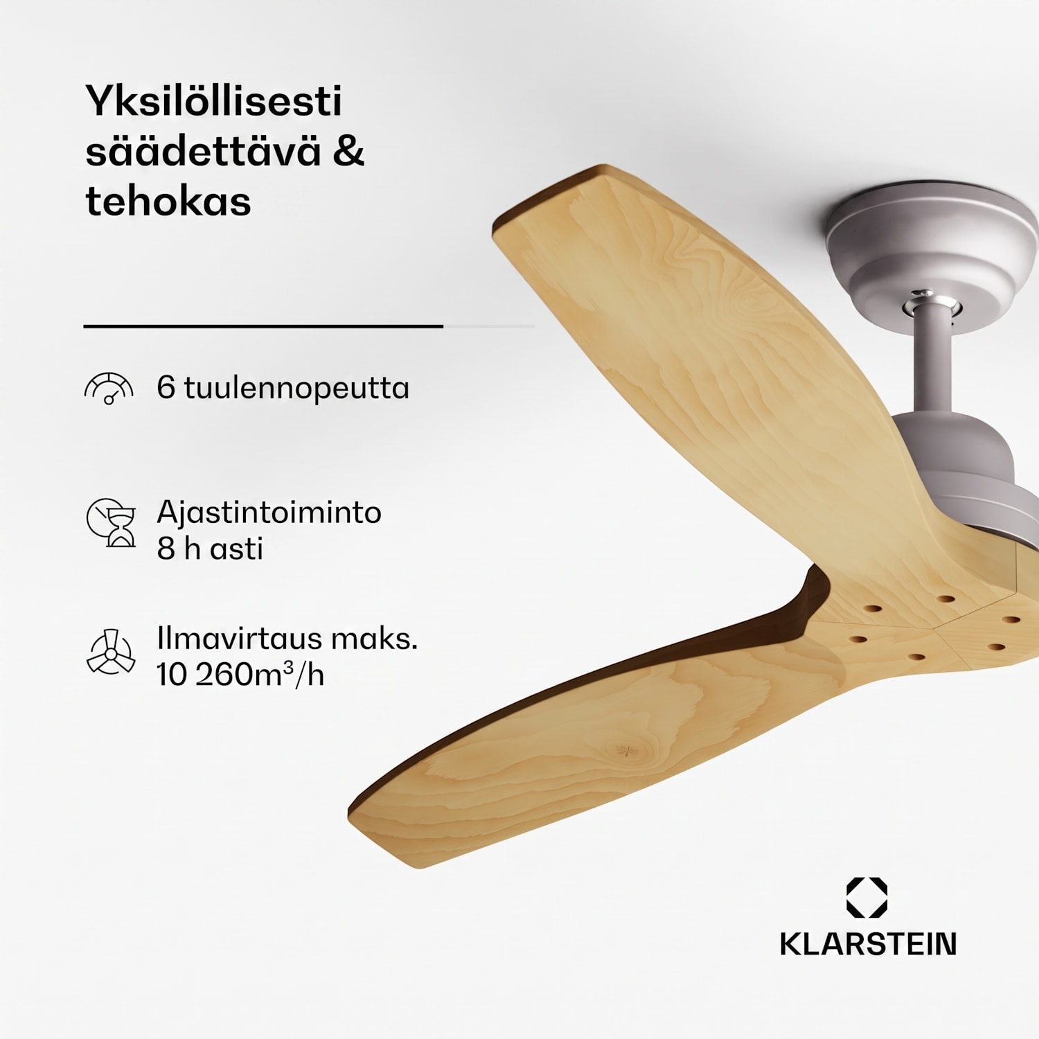 Santa Elena smart kattotuuletin 52" 10260m³/h aidosta puusta 6 nopeusasetusta kaukosäädin kaukosäädin sovellusohjaus 132 cm (huoneet 13-25 m²) | WIFI + kaukosäädin | Vaahtera