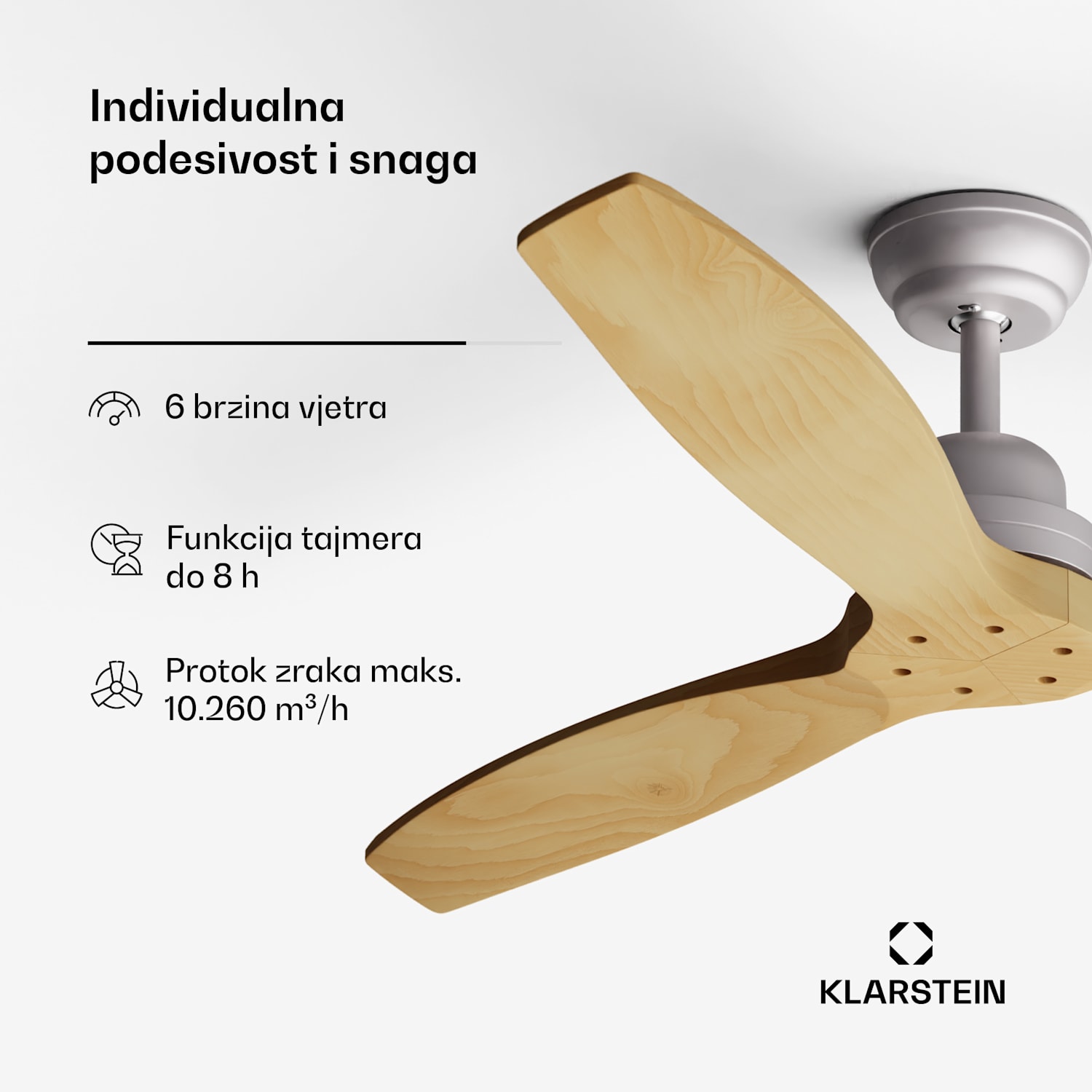 Stropni ventilator Santa Elena Smart 52", Ø 132 cm, 10260 m³/h, lopatice od pravog drveta, 6 brzina, daljinski upravljač 132 cm (sobe 13–25 m²) | WIFI + daljinski upravljač | Javor