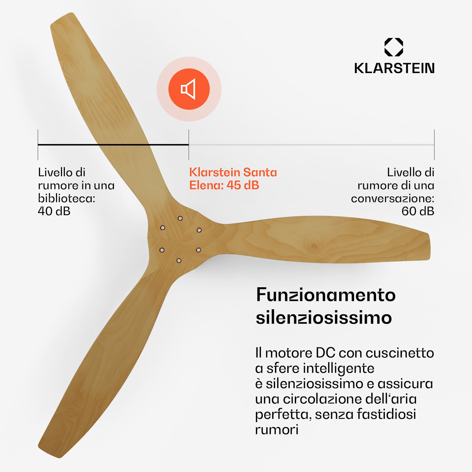 Ventilatore da soffitto Santa Elena Smart 52" 10260m³/h pale in vero legno 6 impostazioni di velocità telecomando Gestione da app 132 cm (stanze 13–25 m²) | WIFI + telecomando | Acero