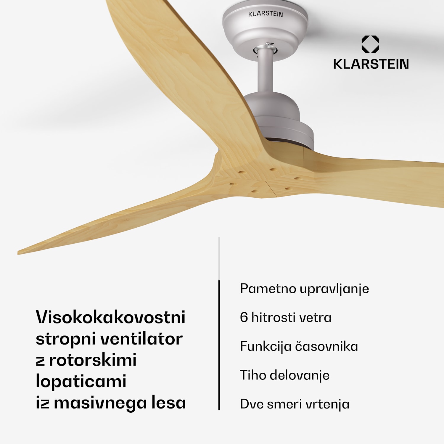 Santa Elena 52", Ø 132 cm, stropni ventilator, 10260 m³/h, lopatice iz pravega lesa, 6 nastavitev hitrosti, daljinski upravljalnik 132 cm (sobe 13–25 m²) | WIFI + daljinski upravljalnik | Javorjeva