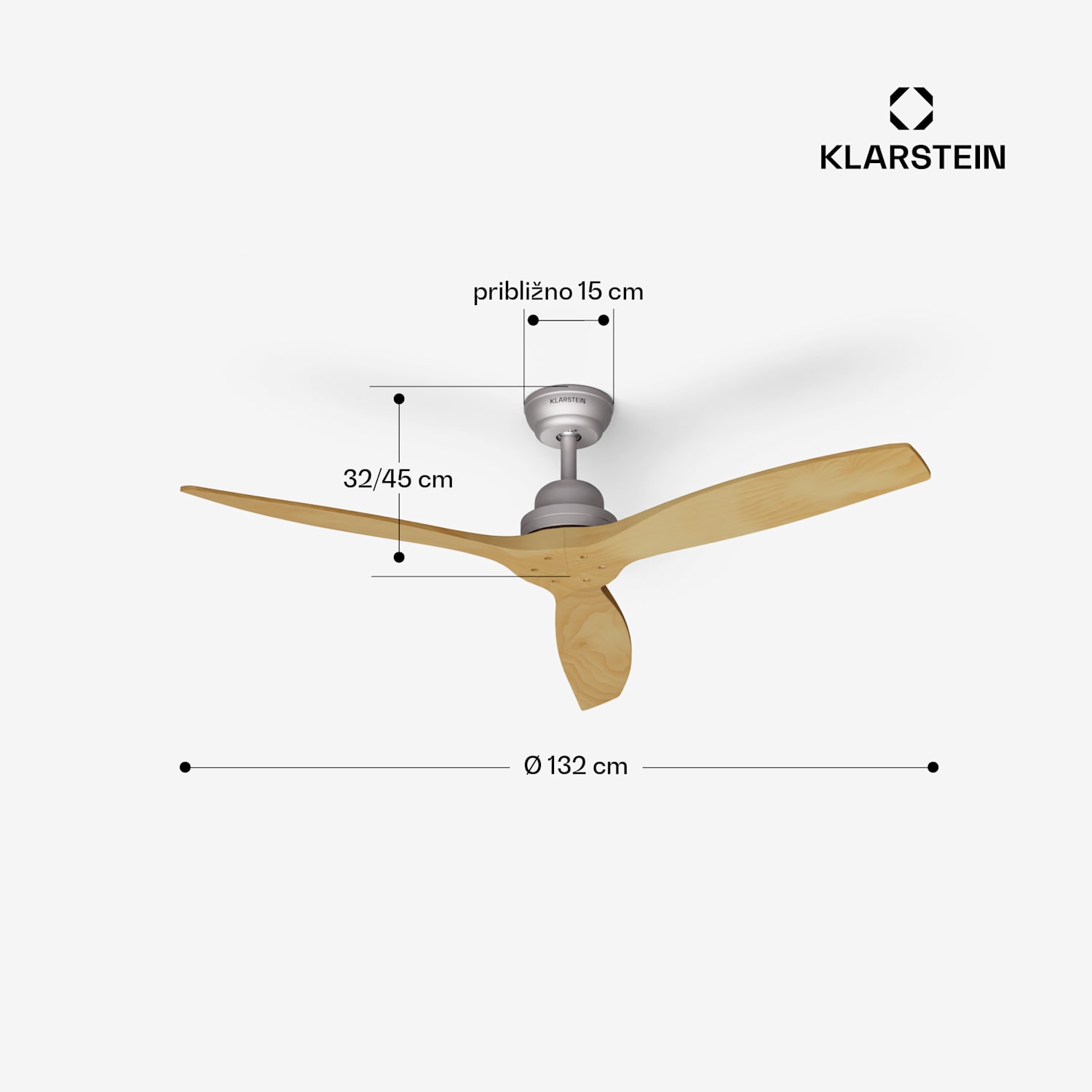 Santa Elena 52", Ø 132 cm, stropni ventilator, 10260 m³/h, lopatice iz pravega lesa, 6 nastavitev hitrosti, daljinski upravljalnik 132 cm (sobe 13–25 m²) | WIFI + daljinski upravljalnik | Javorjeva