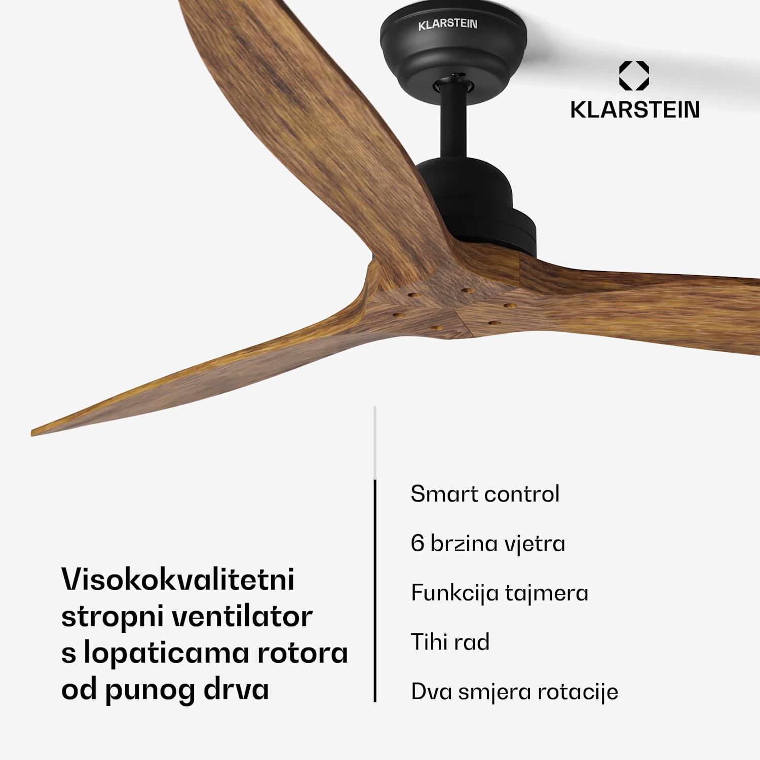 Stropni ventilator Santa Elena Smart 52", Ø 132 cm, 10260 m³/h, lopatice od pravog drveta, 6 brzina, daljinski upravljač 132 cm (sobe 13–25 m²) | WIFI + daljinski upravljač | Orah