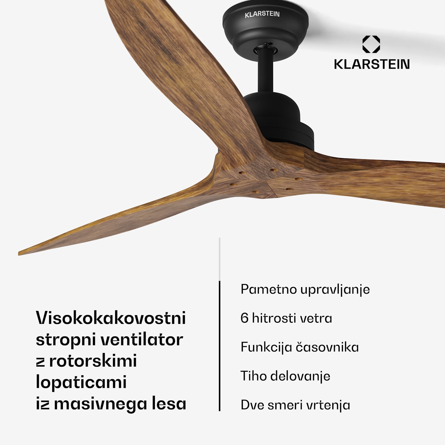Santa Elena 52", Ø 132 cm, stropni ventilator, 10260 m³/h, lopatice iz pravega lesa, 6 nastavitev hitrosti, daljinski upravljalnik 132 cm (sobe 13–25 m²) | WIFI + daljinski upravljalnik | Oreh